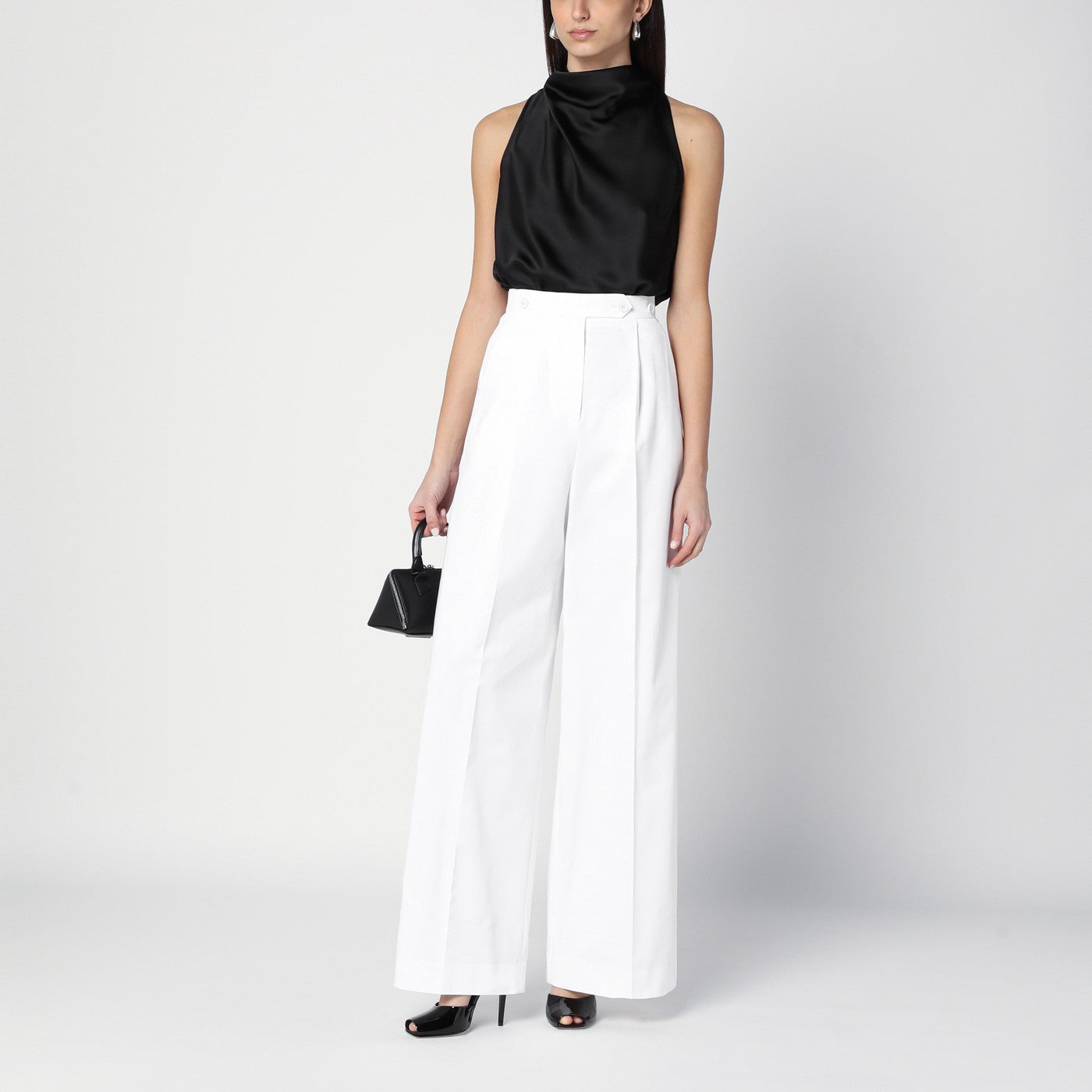 Pantalon plissé blanc en coton
