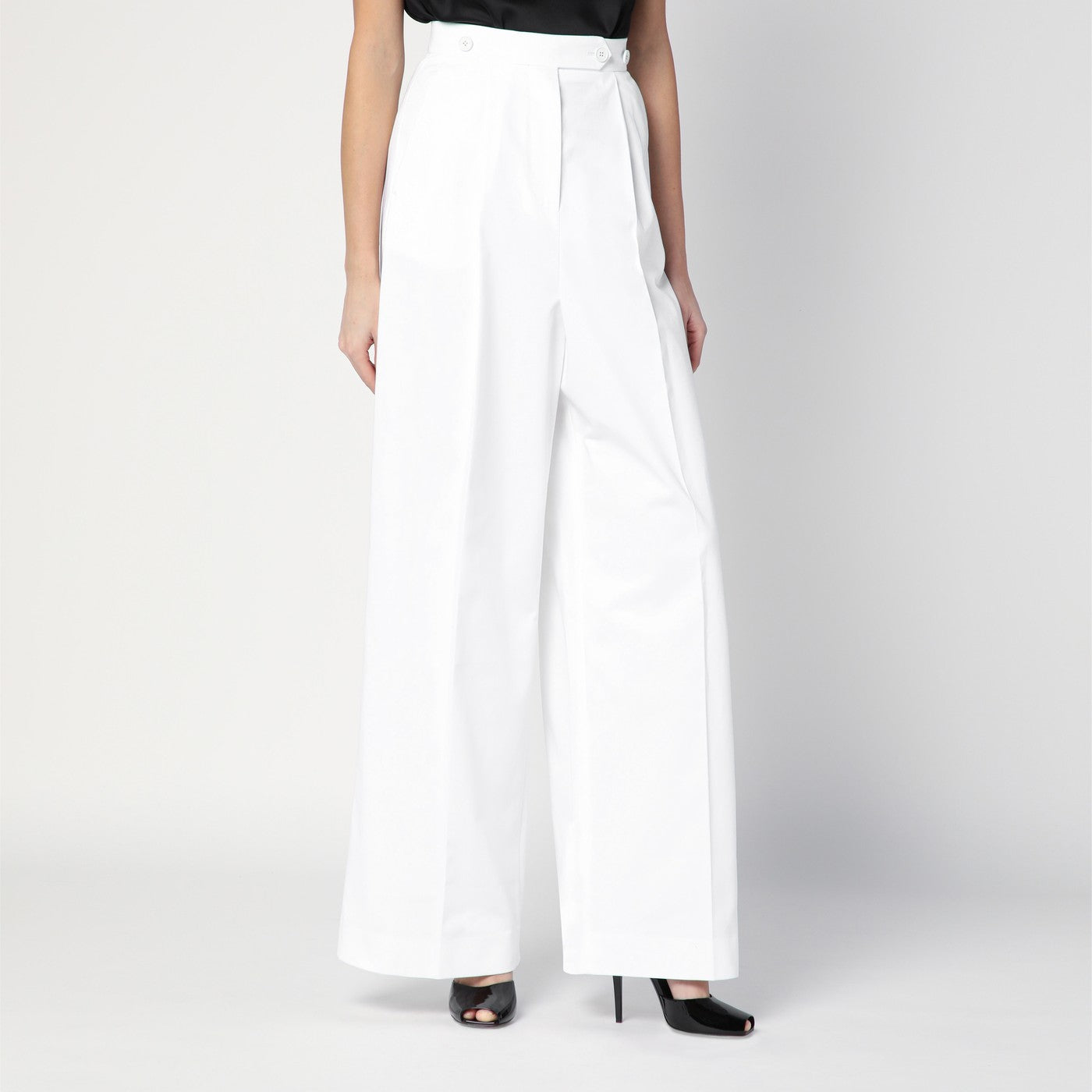Pantalon plissé blanc en coton