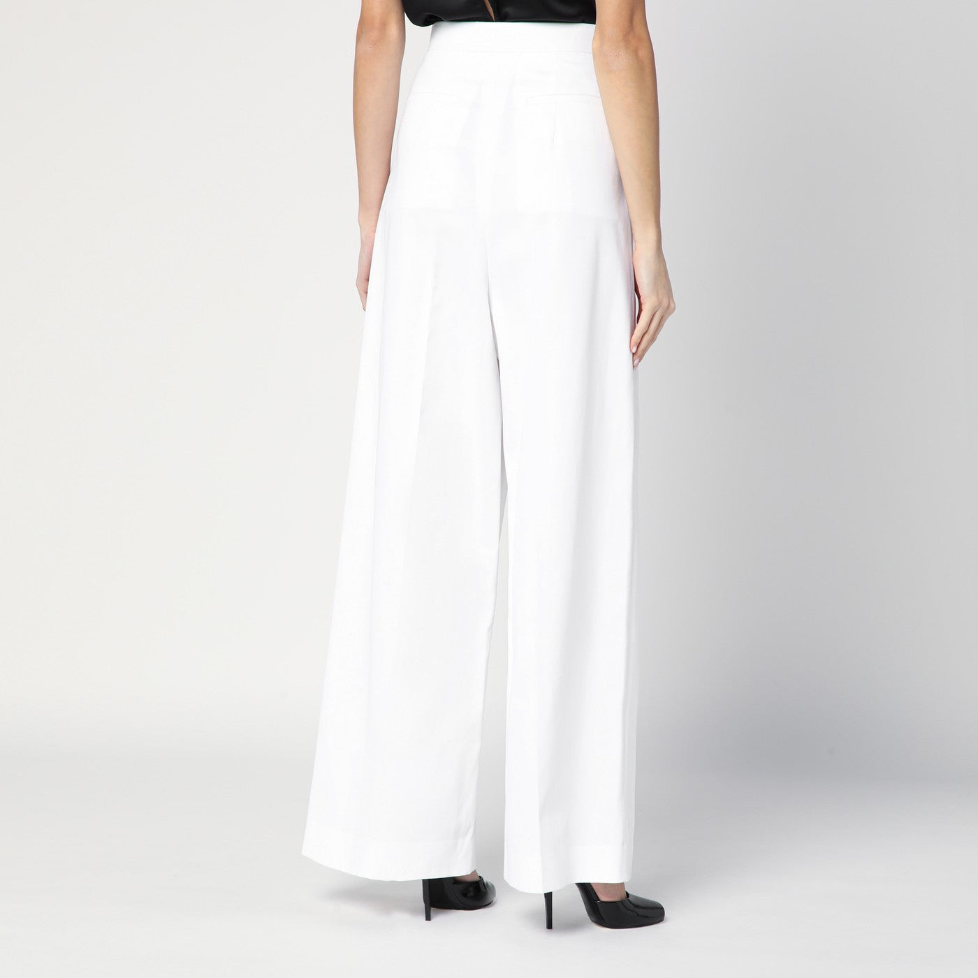 Pantalon plissé blanc en coton