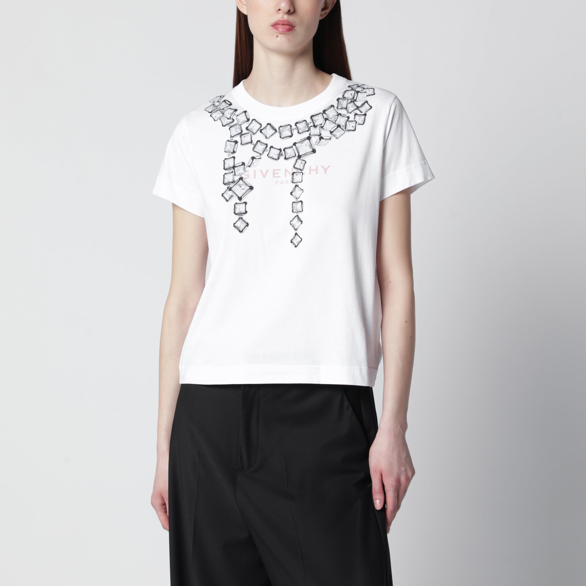 T-shirt en coton blanc à imprimé cristaux