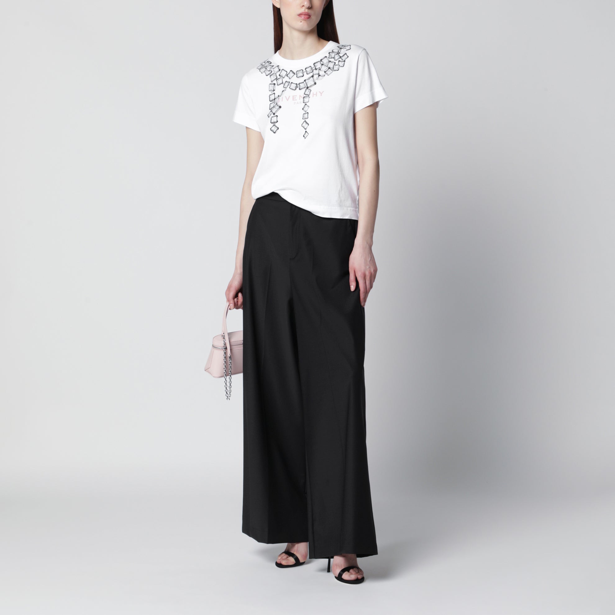 T-shirt en coton blanc à imprimé cristaux