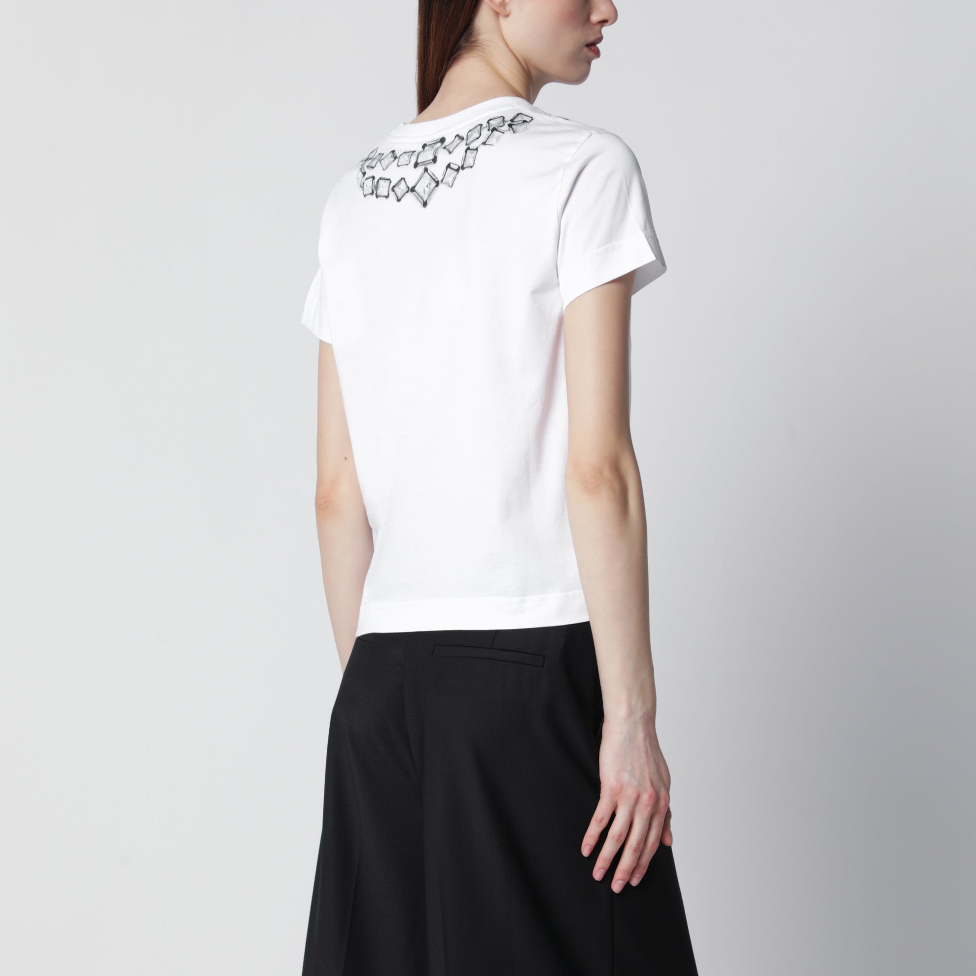 T-shirt en coton blanc à imprimé cristaux