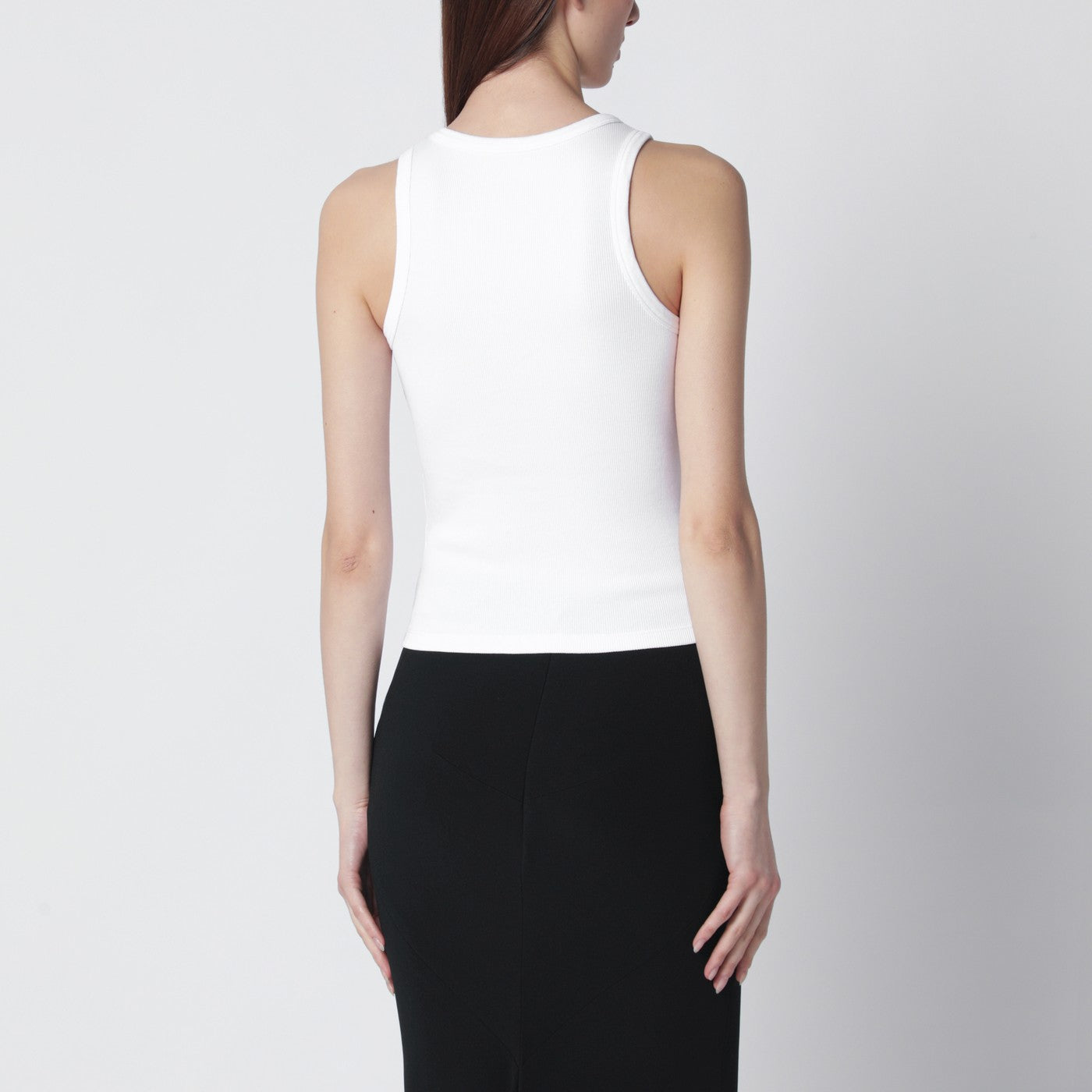 White slim-fit tank top with logo