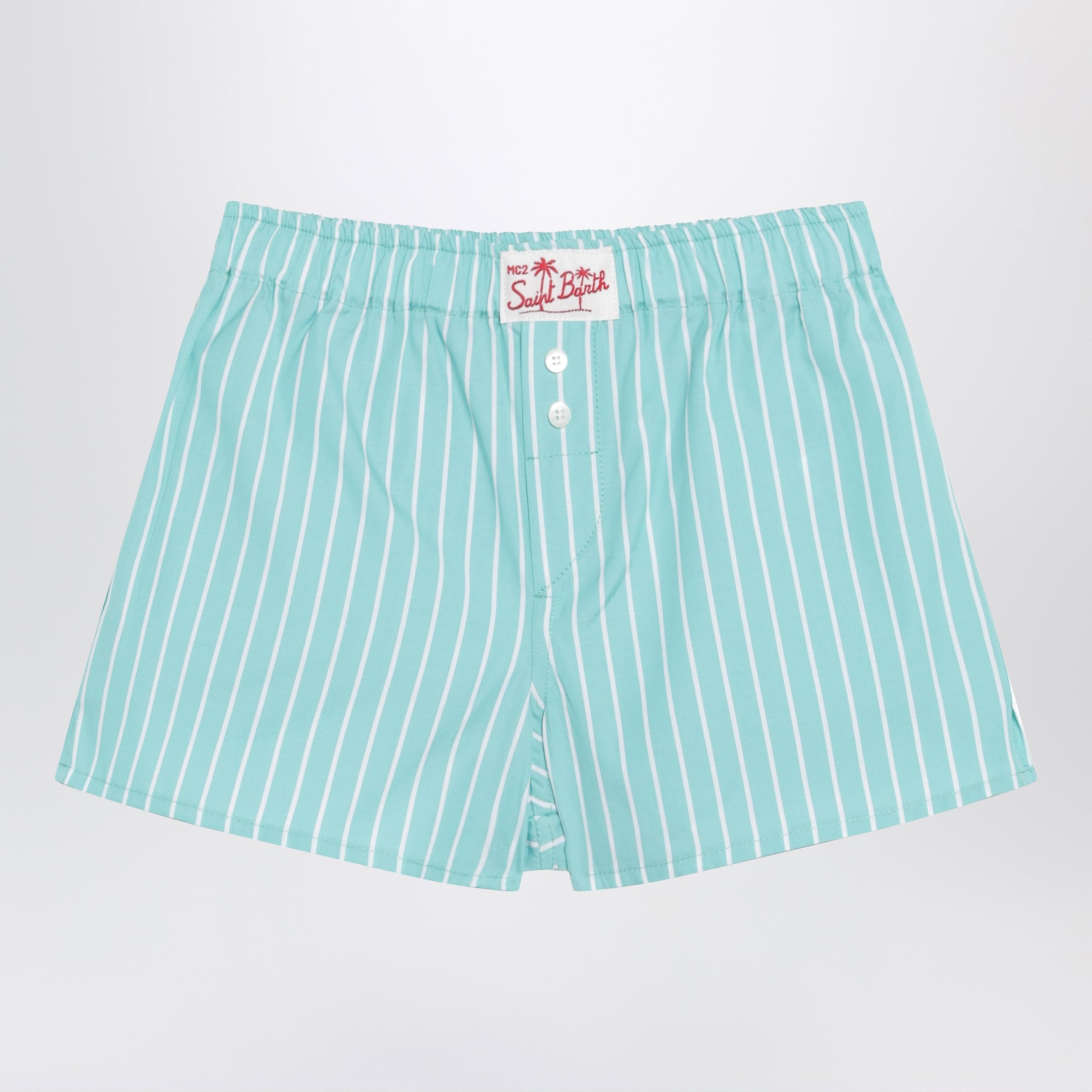 Shorts en coton rayé vert d’eau