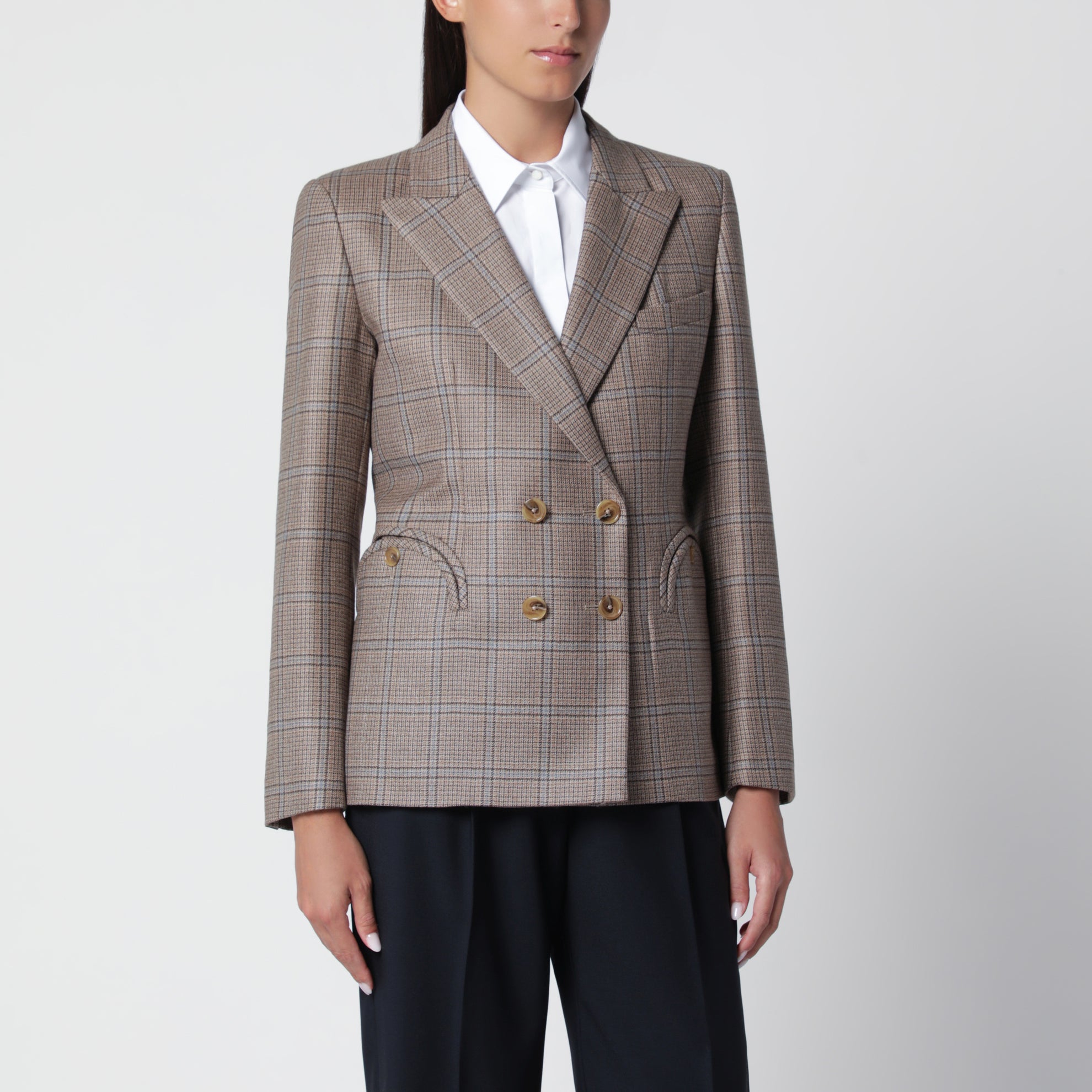 Saona Charmer double-breasted jacket in beige with check pattern