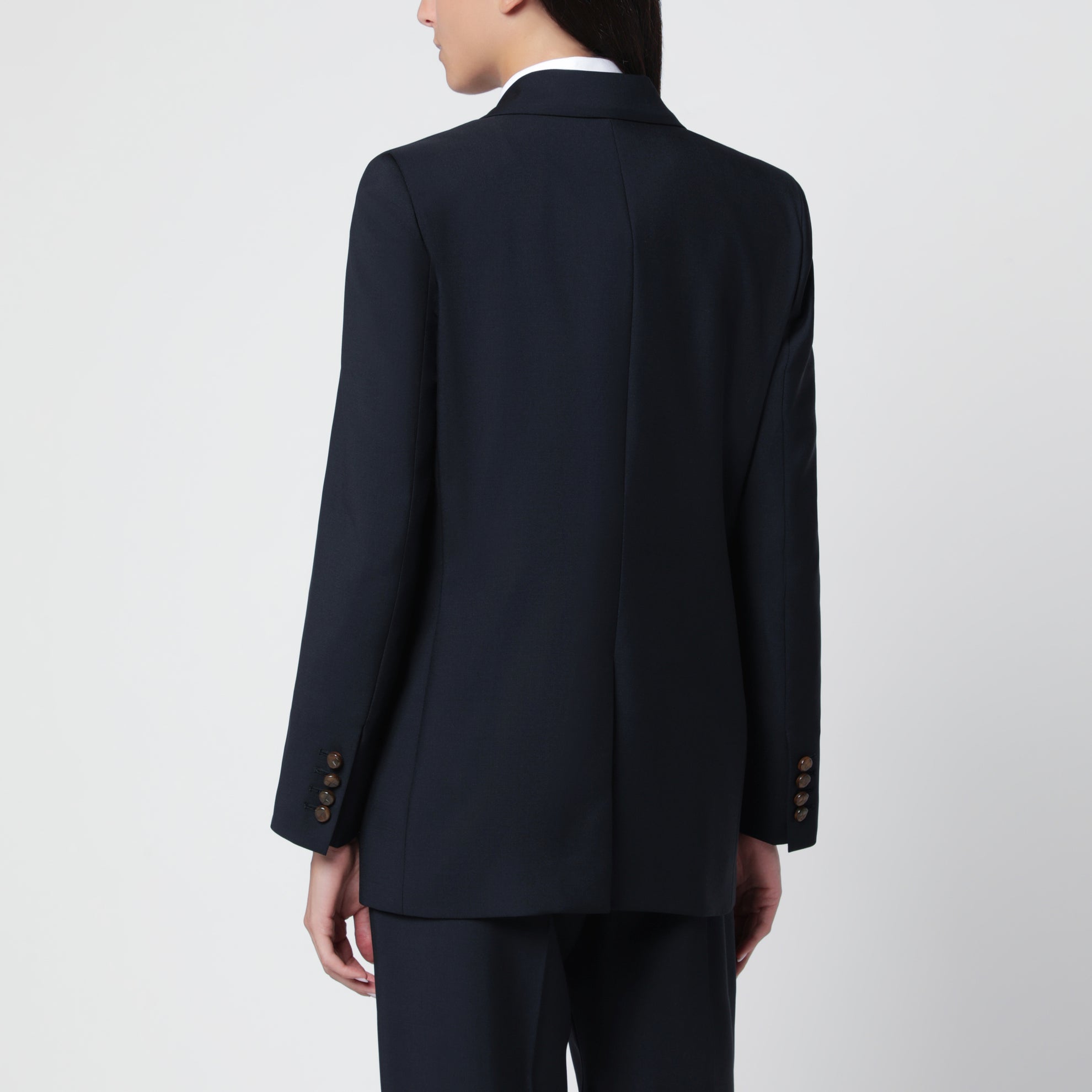 Double-breasted jacket in navy blue wool and mohair
