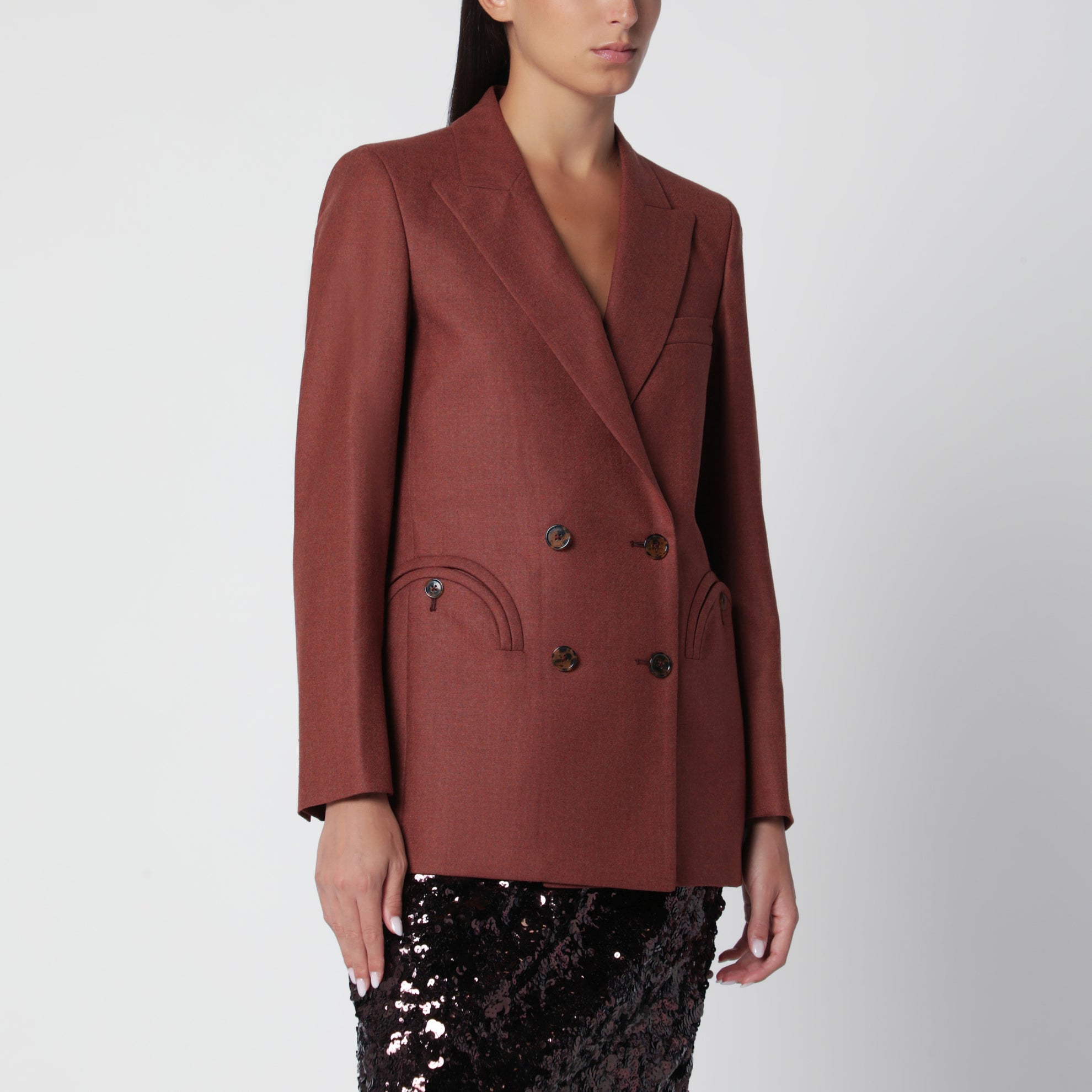 Double-breasted jacket in rust colour in wool and cashmere