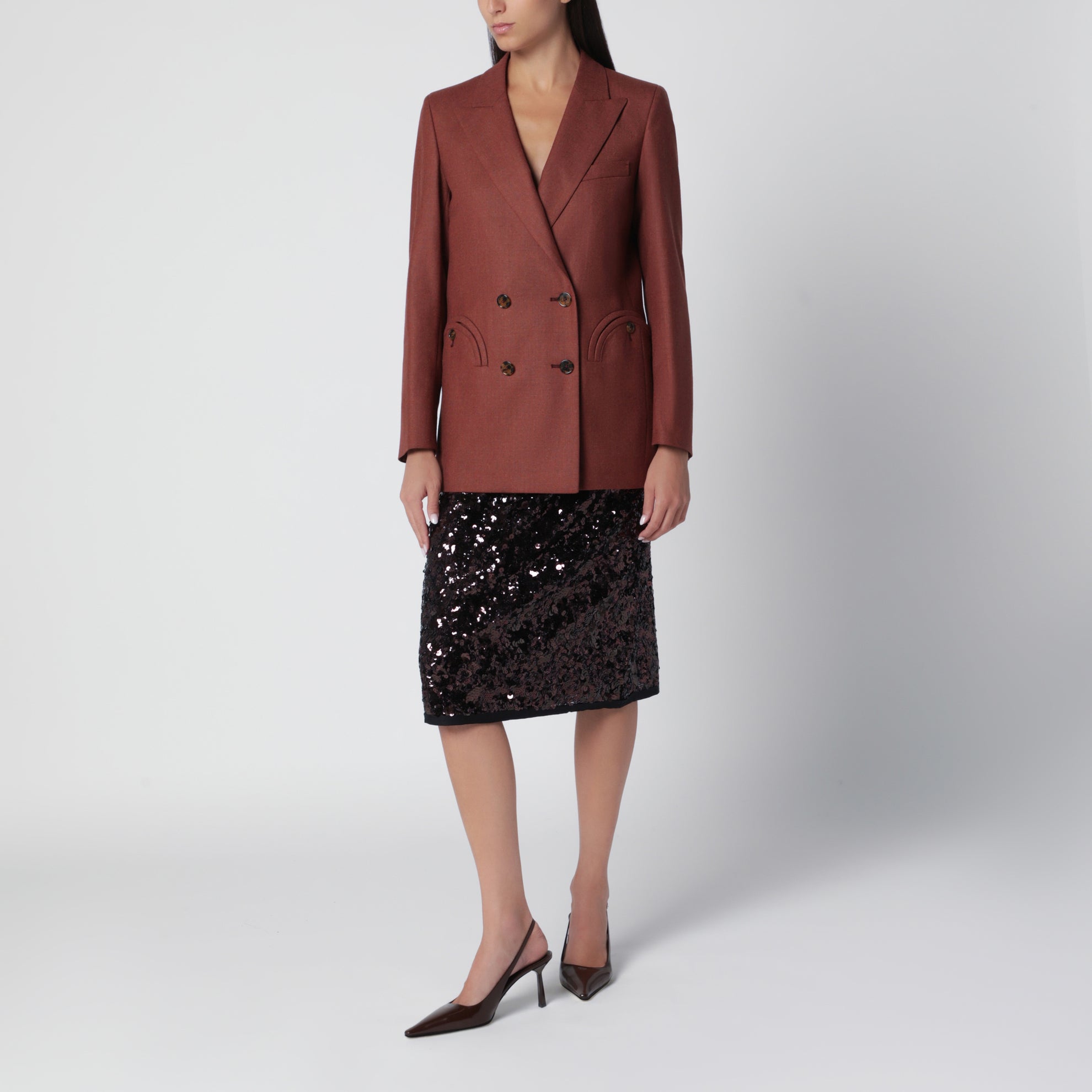 Double-breasted jacket in rust colour in wool and cashmere