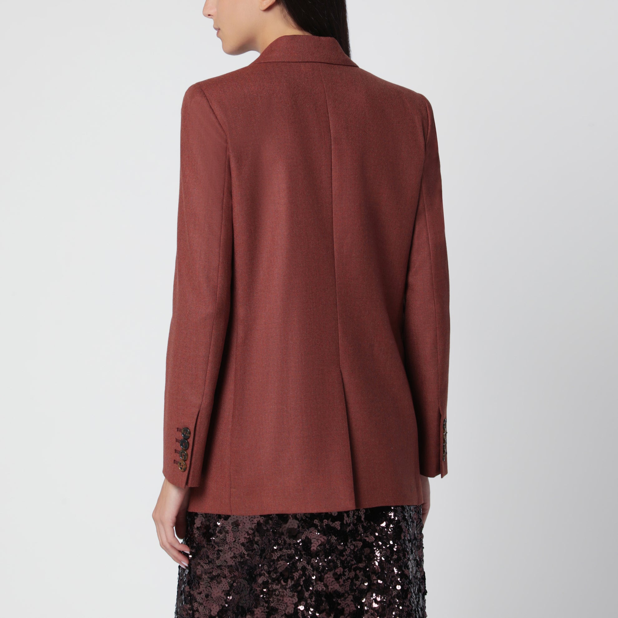 Double-breasted jacket in rust colour in wool and cashmere