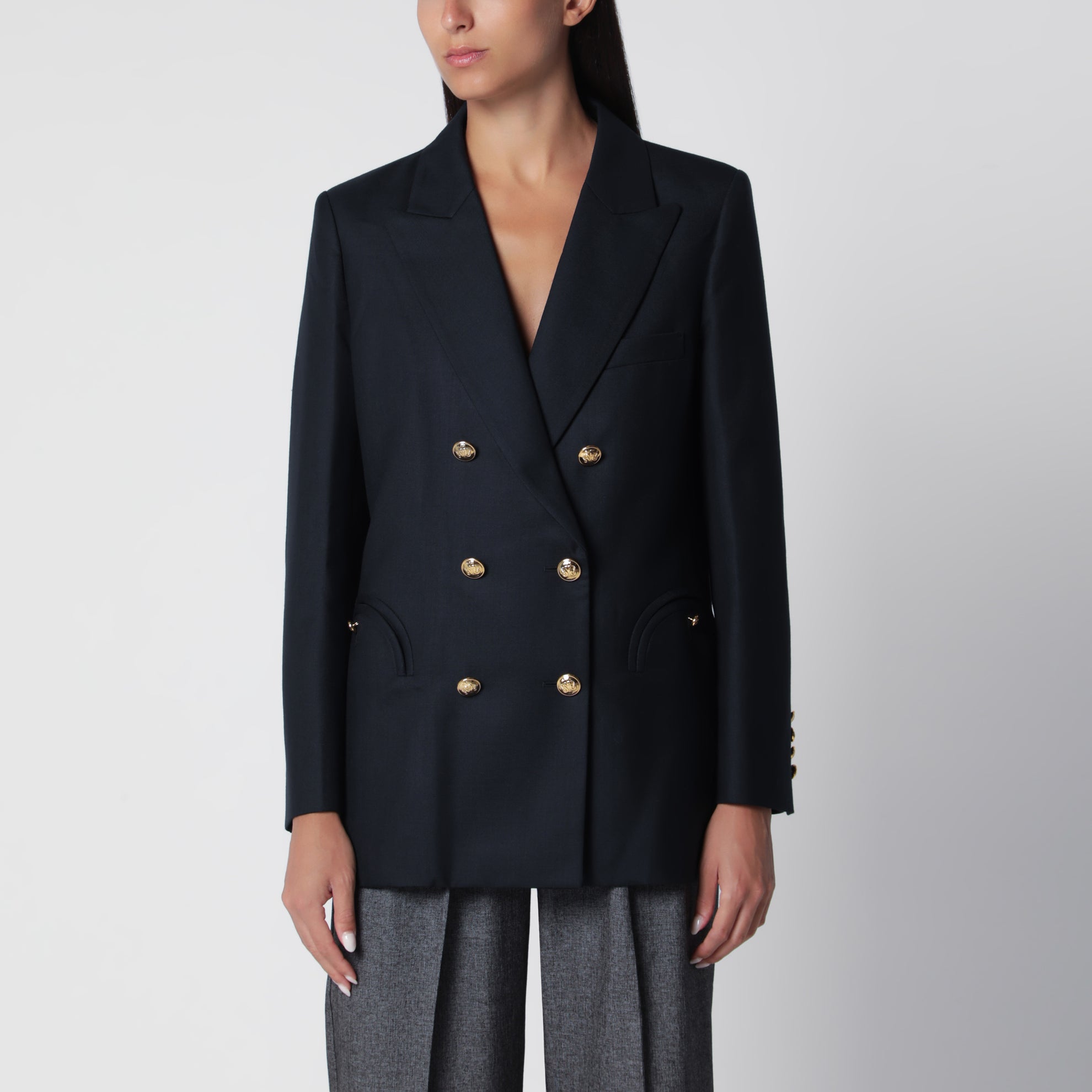 Veste croisée en laine bleu marine