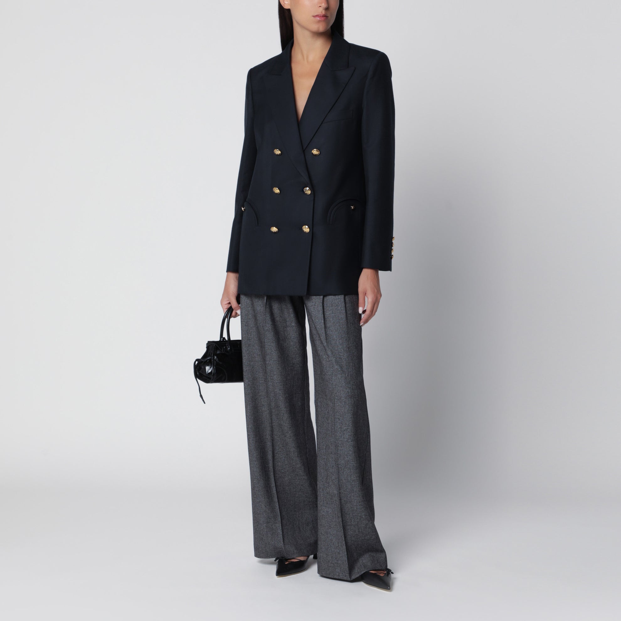 Veste croisée en laine bleu marine