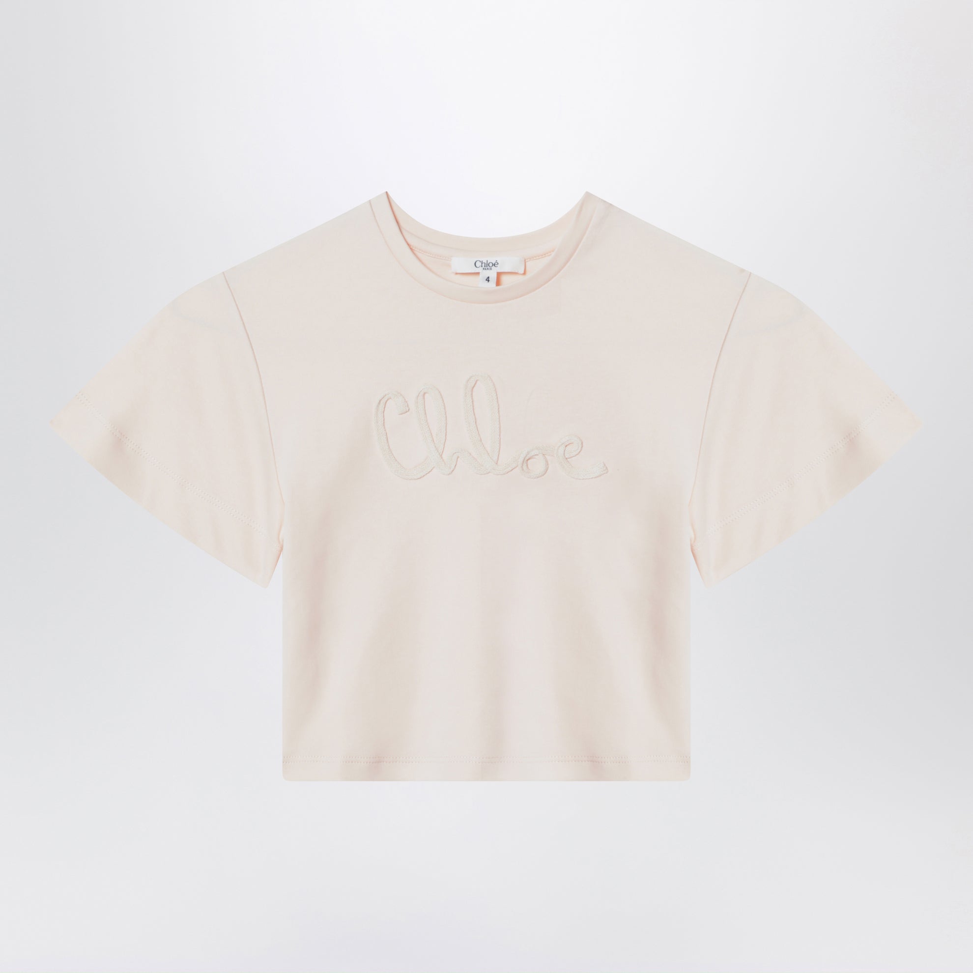 Hellrosa kurzes T-Shirt mit Logo-Stickerei