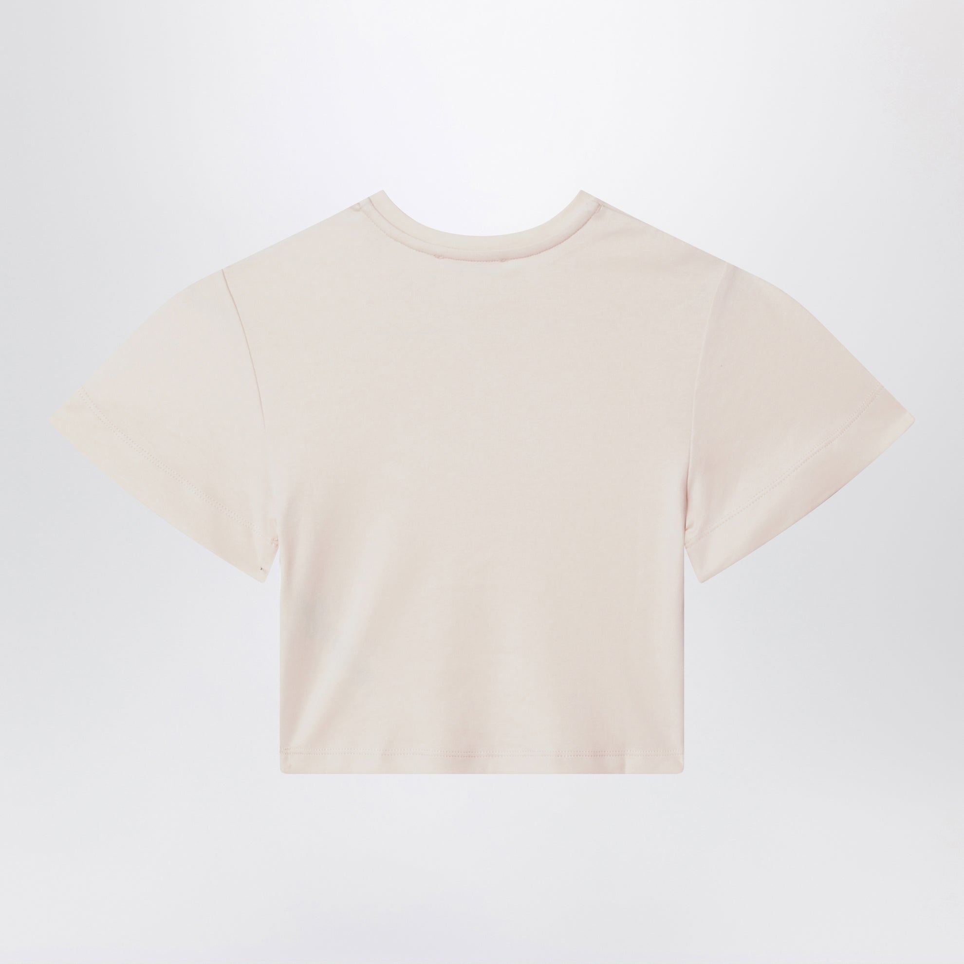 Hellrosa kurzes T-Shirt mit Logo-Stickerei