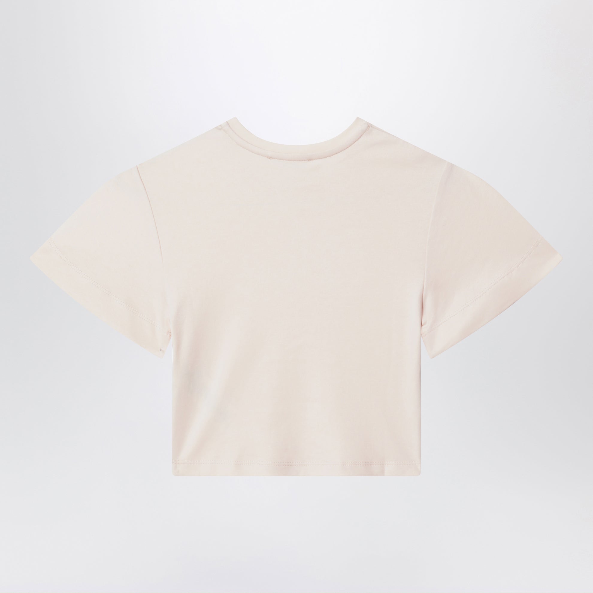 T-shirt cropped rosa chiara con ricamo logo