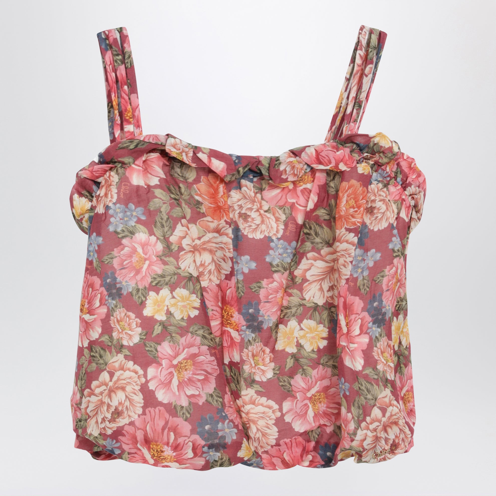 Top aus Baumwolle und Seide mit Blumenmuster