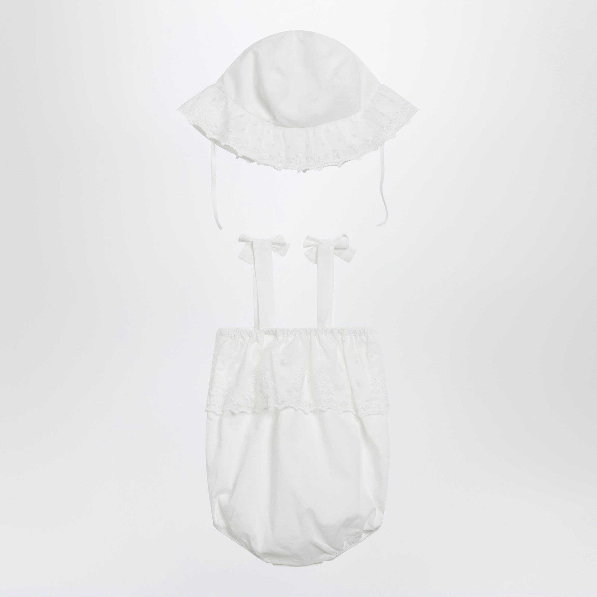 White cotton romper with matching hat