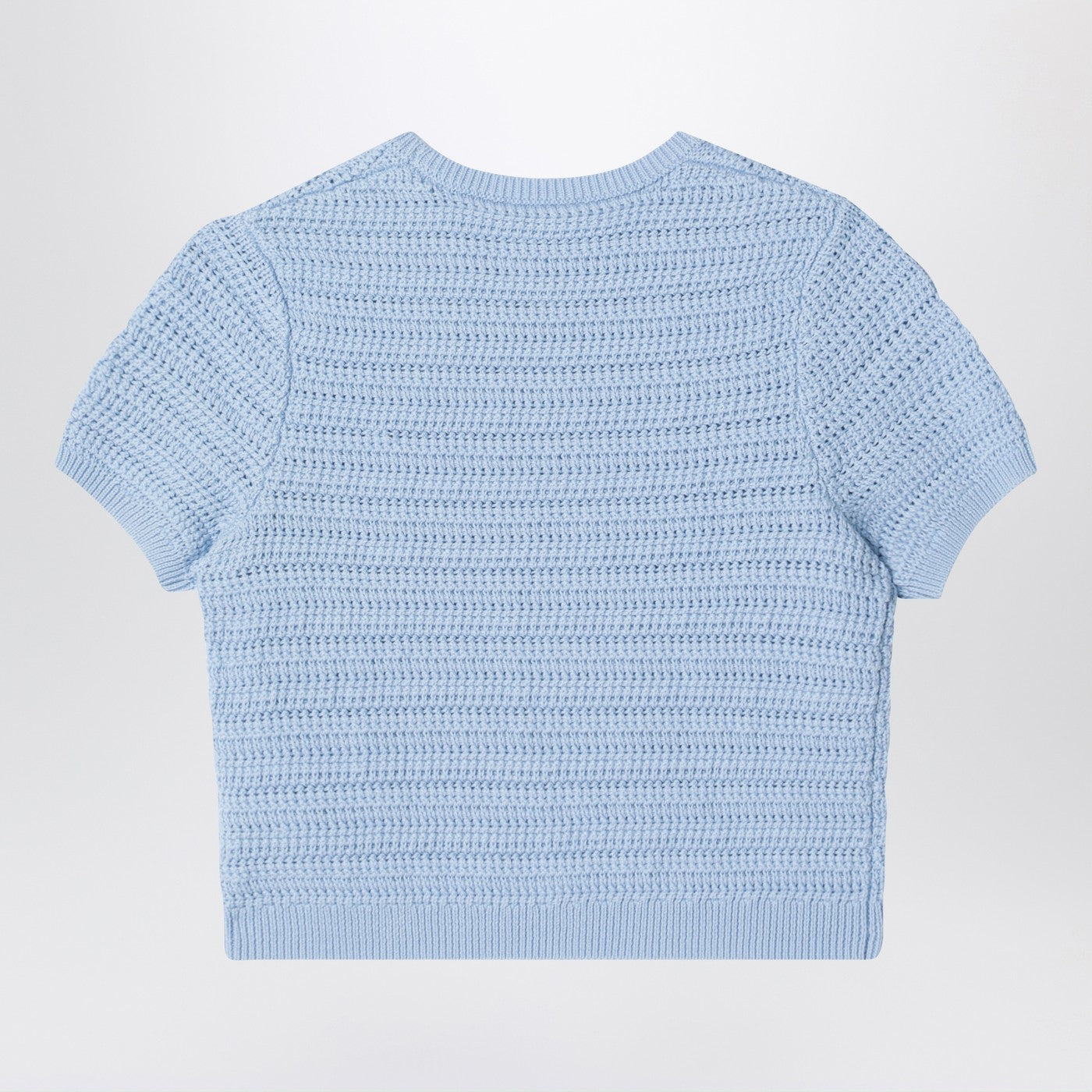 Light blue openwork sweater with logo embroidery
