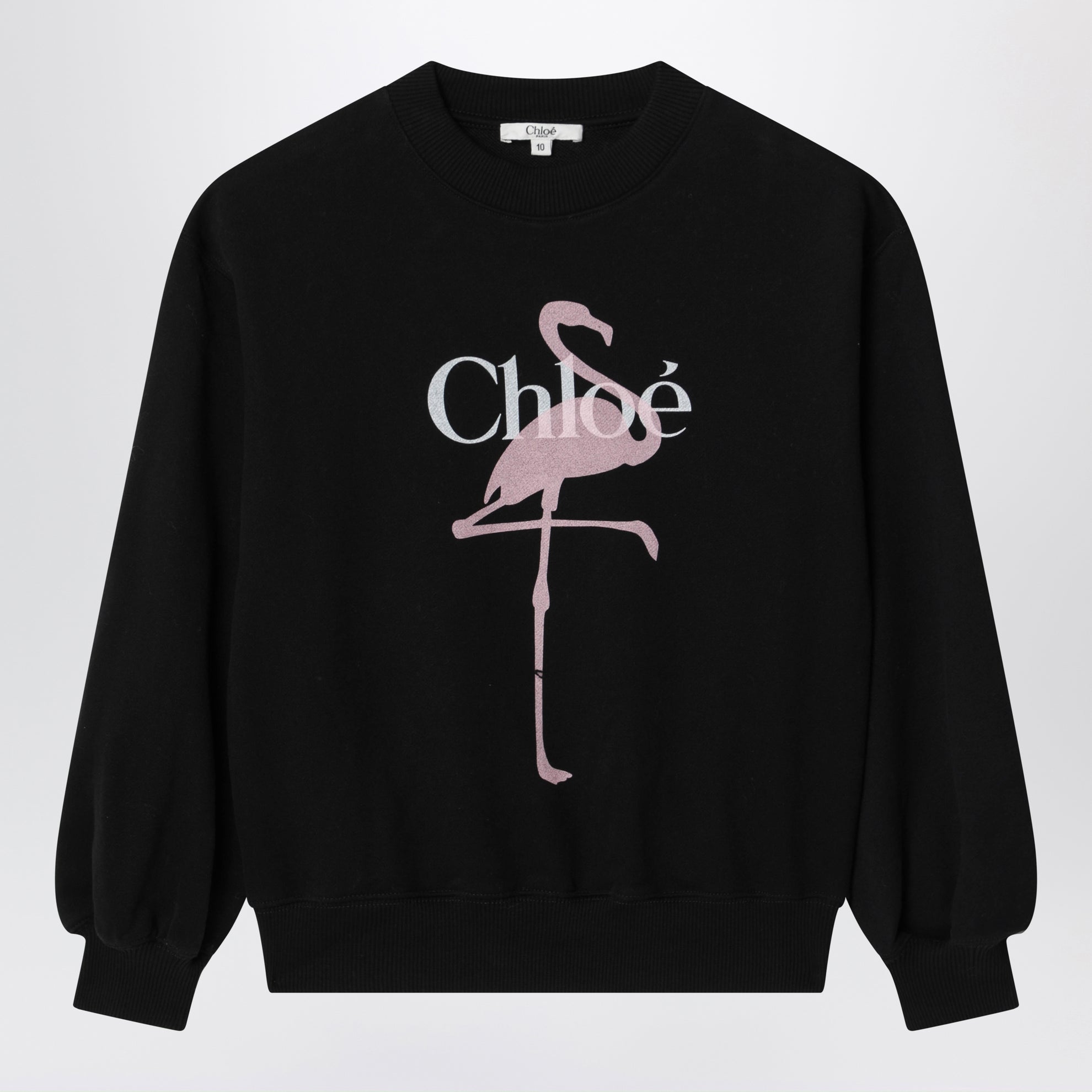 Sweat-shirt en coton noir à imprimé flamant rose