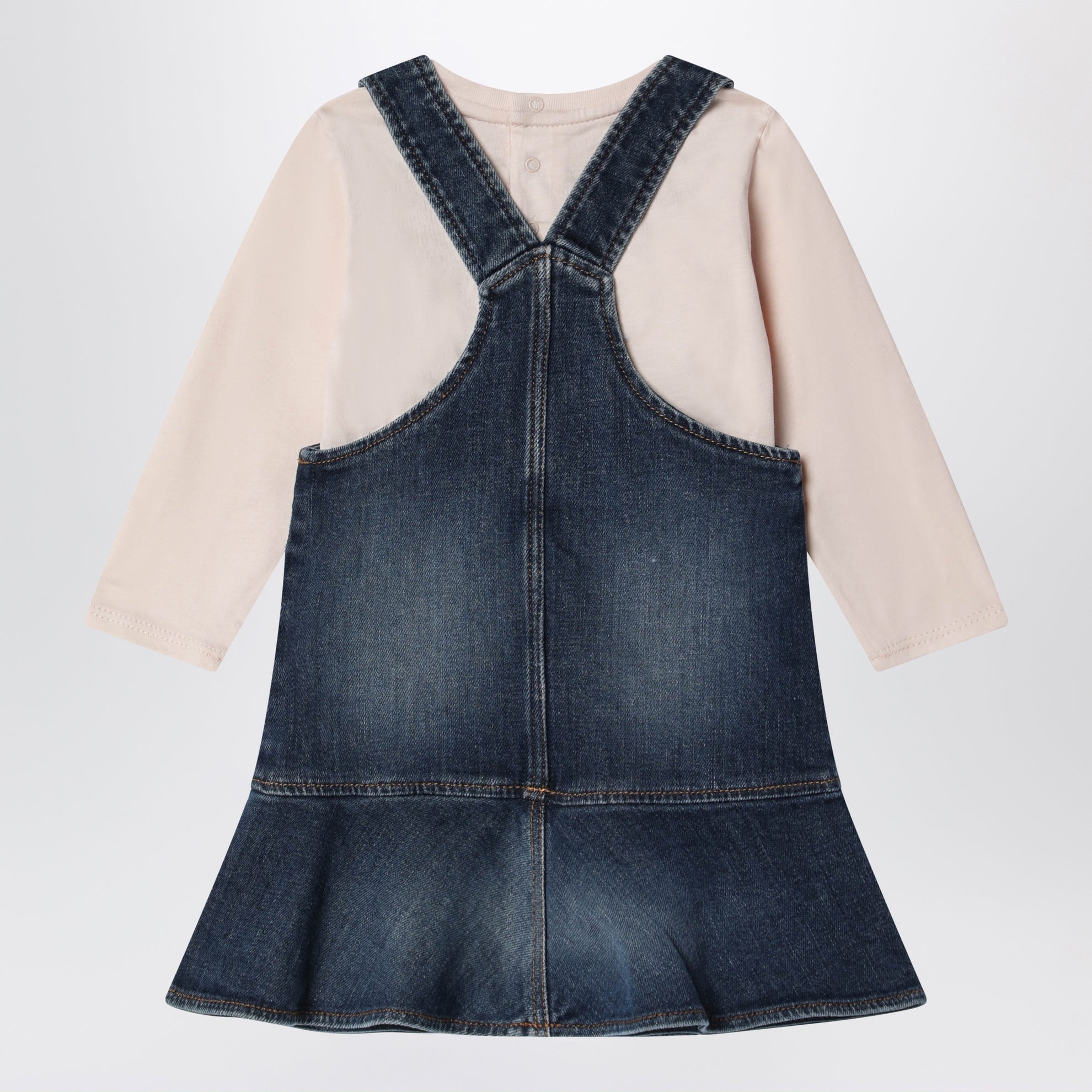 Set T-shirt e salopette denim blu con ricamo