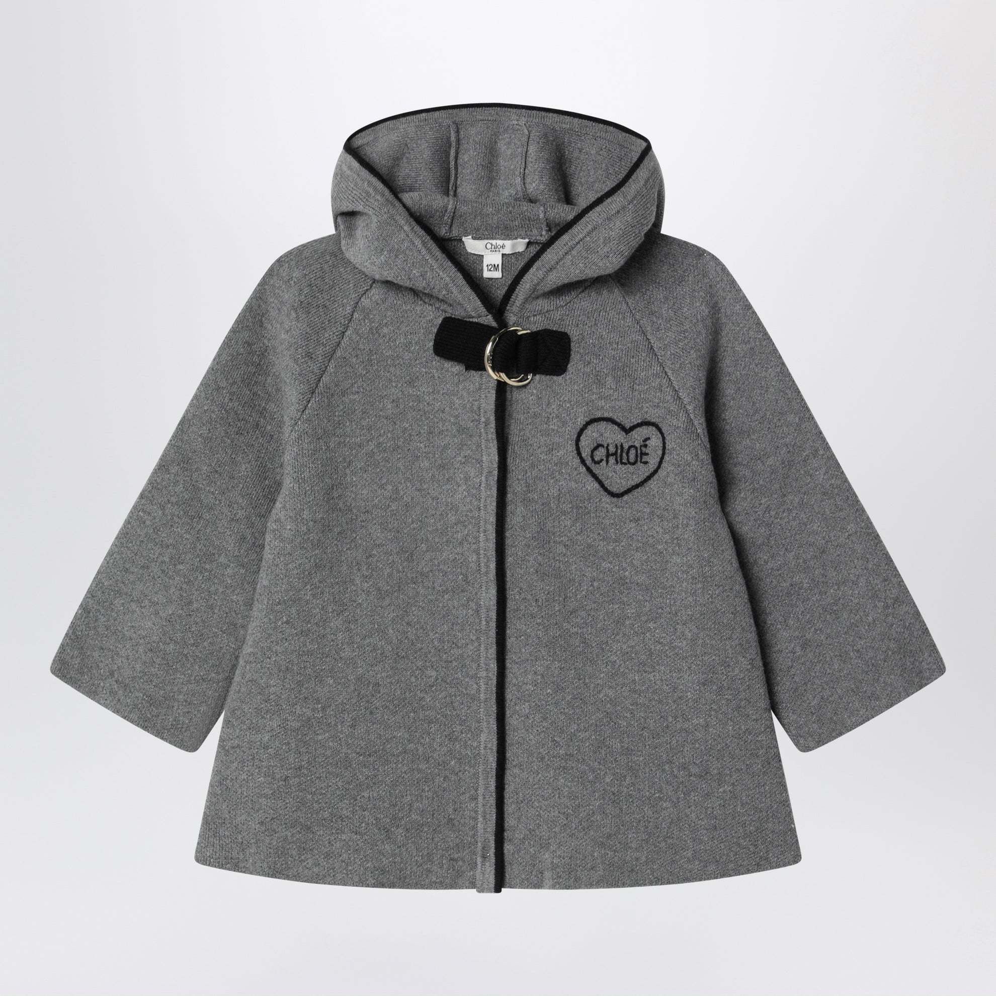 Cape en coton gris chiné brodée