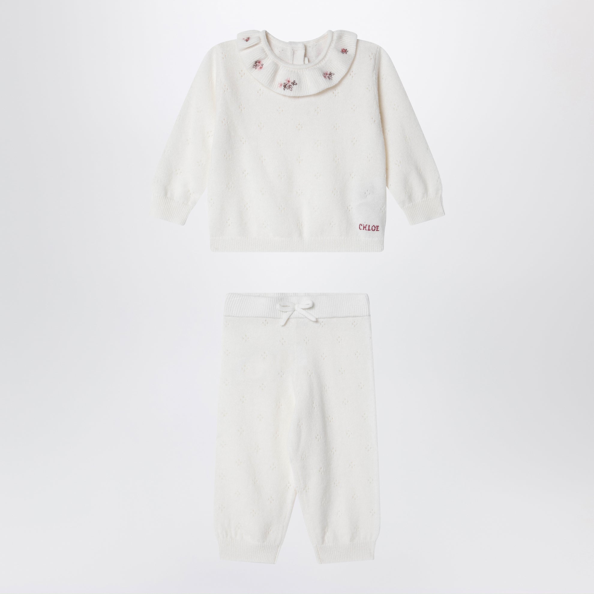 Ensemble pull et pantalon en laine ivoire