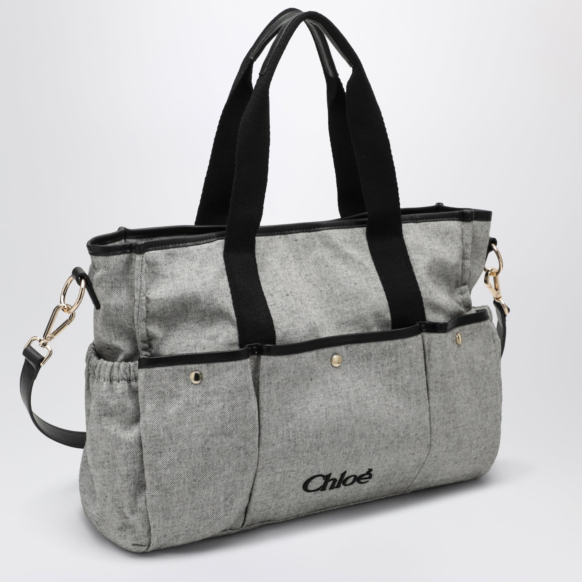 Graue Wickeltasche aus melierter Baumwolle