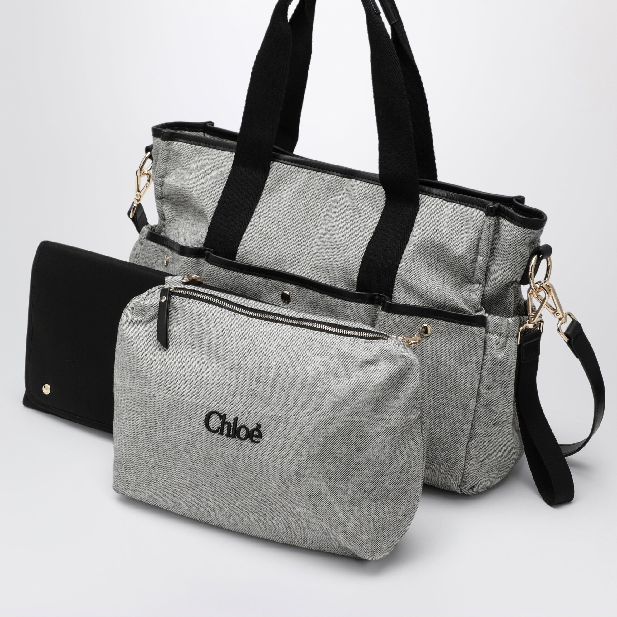 Graue Wickeltasche aus melierter Baumwolle