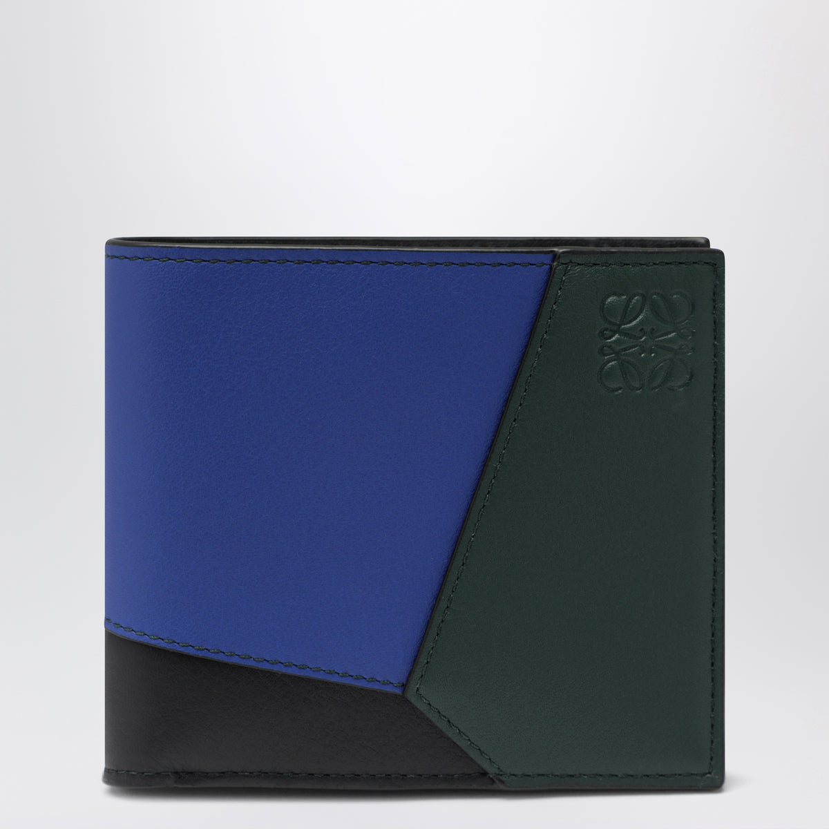 Puzzle black and blue bifold wallet in calfskin