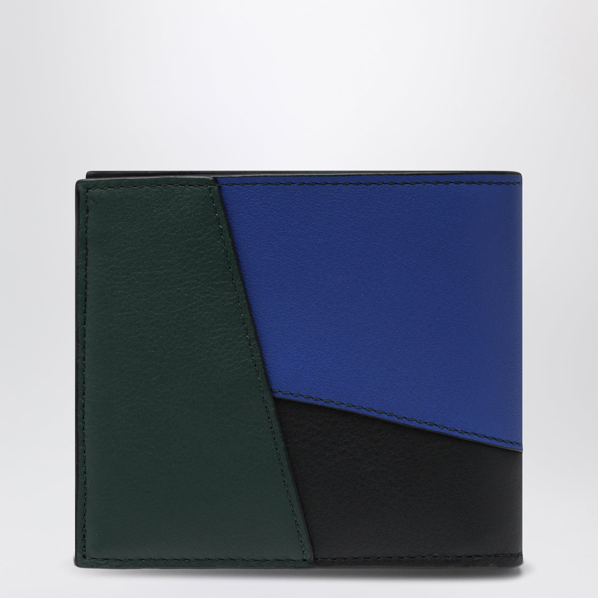 Puzzle black and blue bifold wallet in calfskin