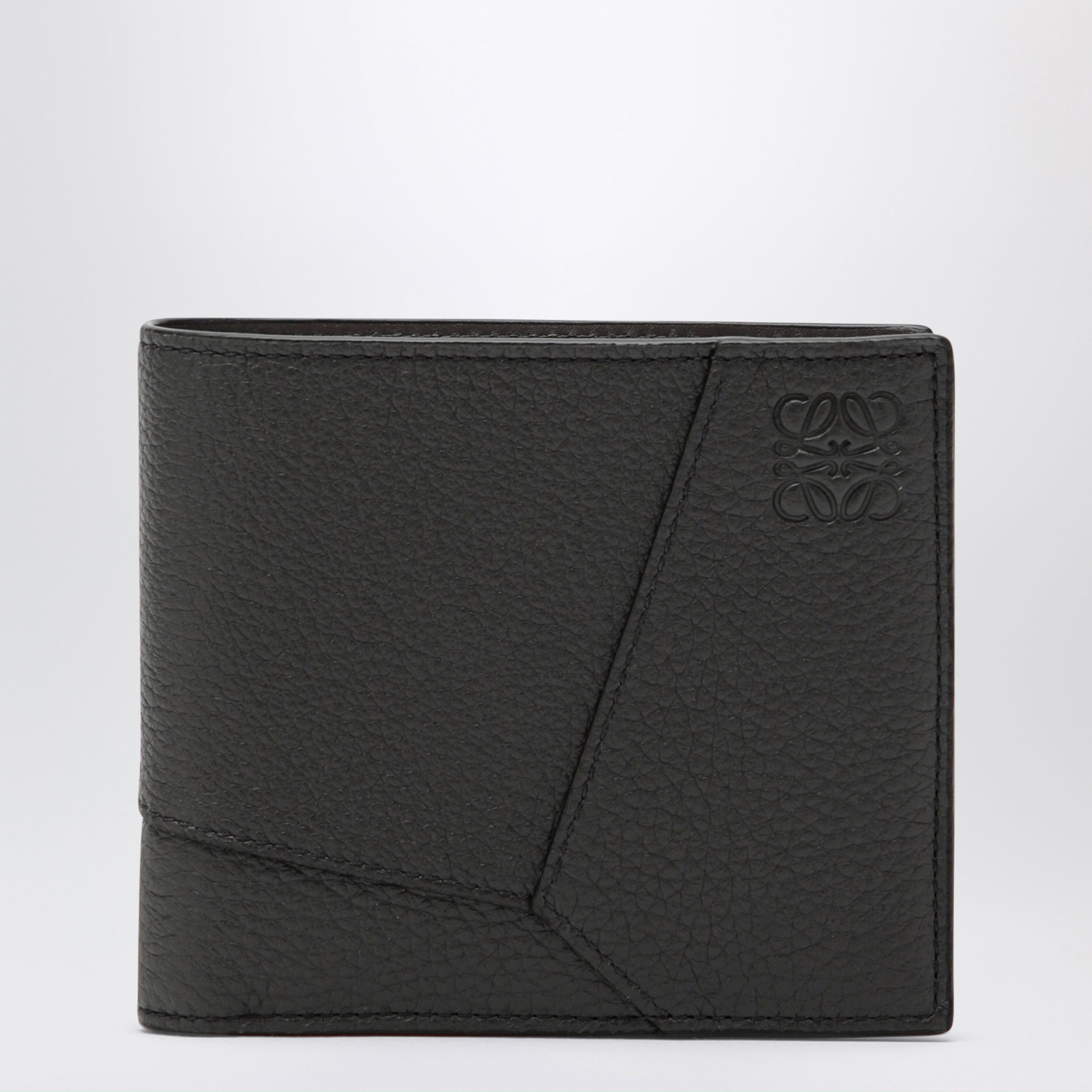 Dunkelgraue Puzzle Bi-Fold-Geldbörse aus genarbtem Leder
