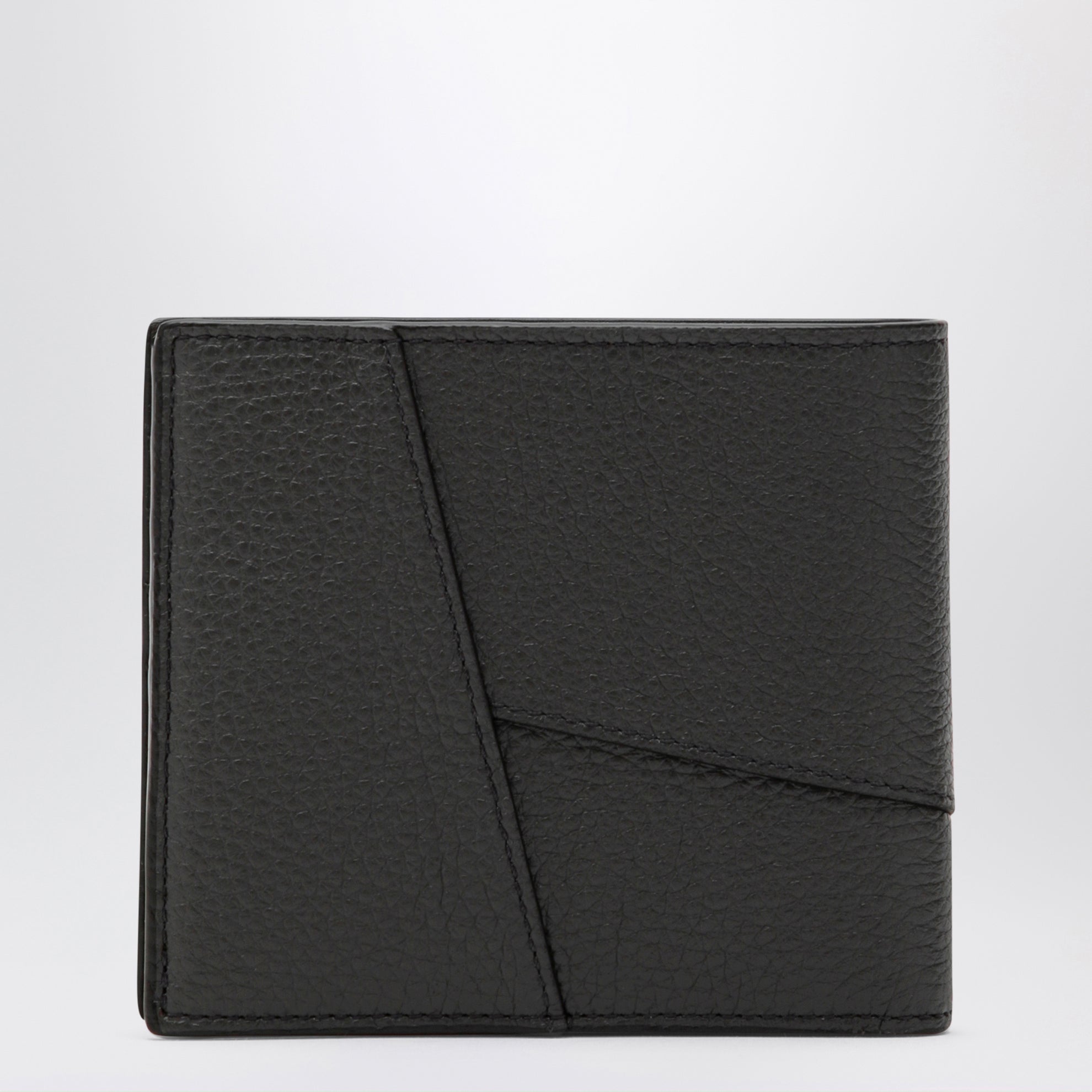 Dunkelgraue Puzzle Bi-Fold-Geldbörse aus genarbtem Leder