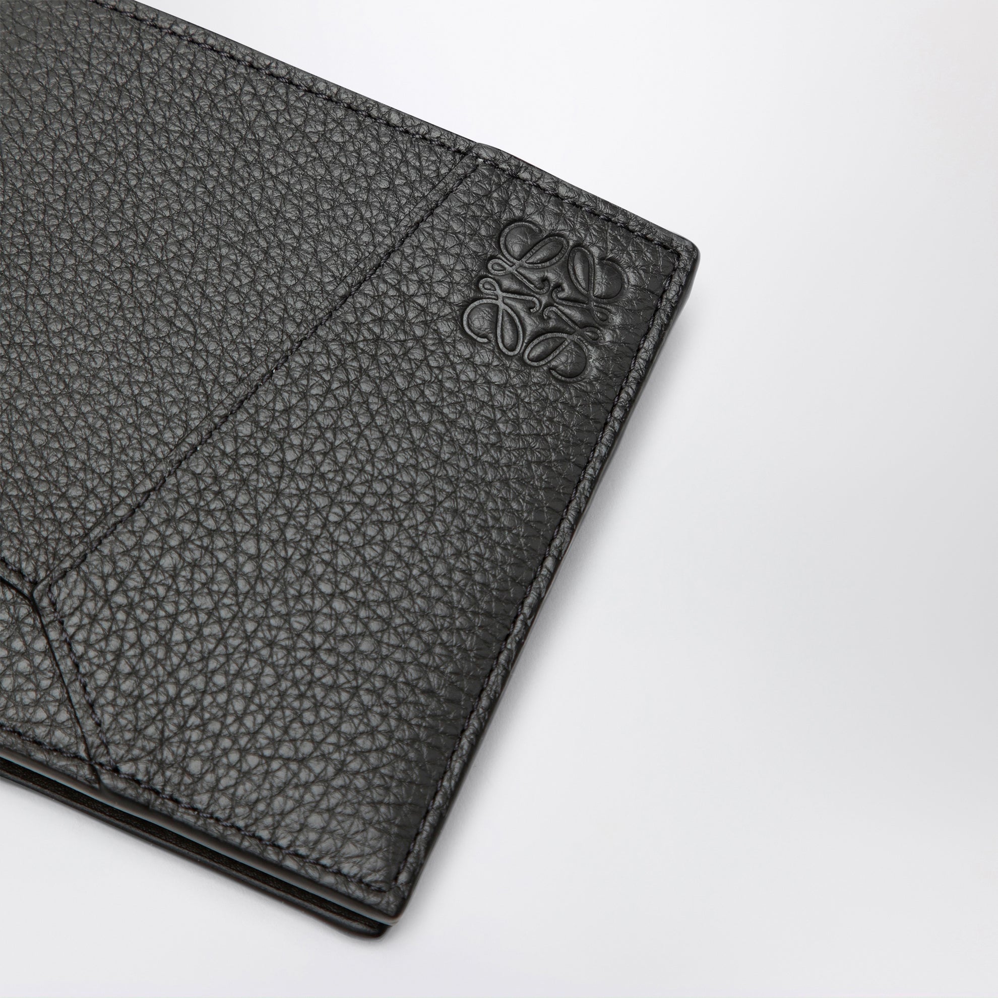 Dunkelgraue Puzzle Bi-Fold-Geldbörse aus genarbtem Leder