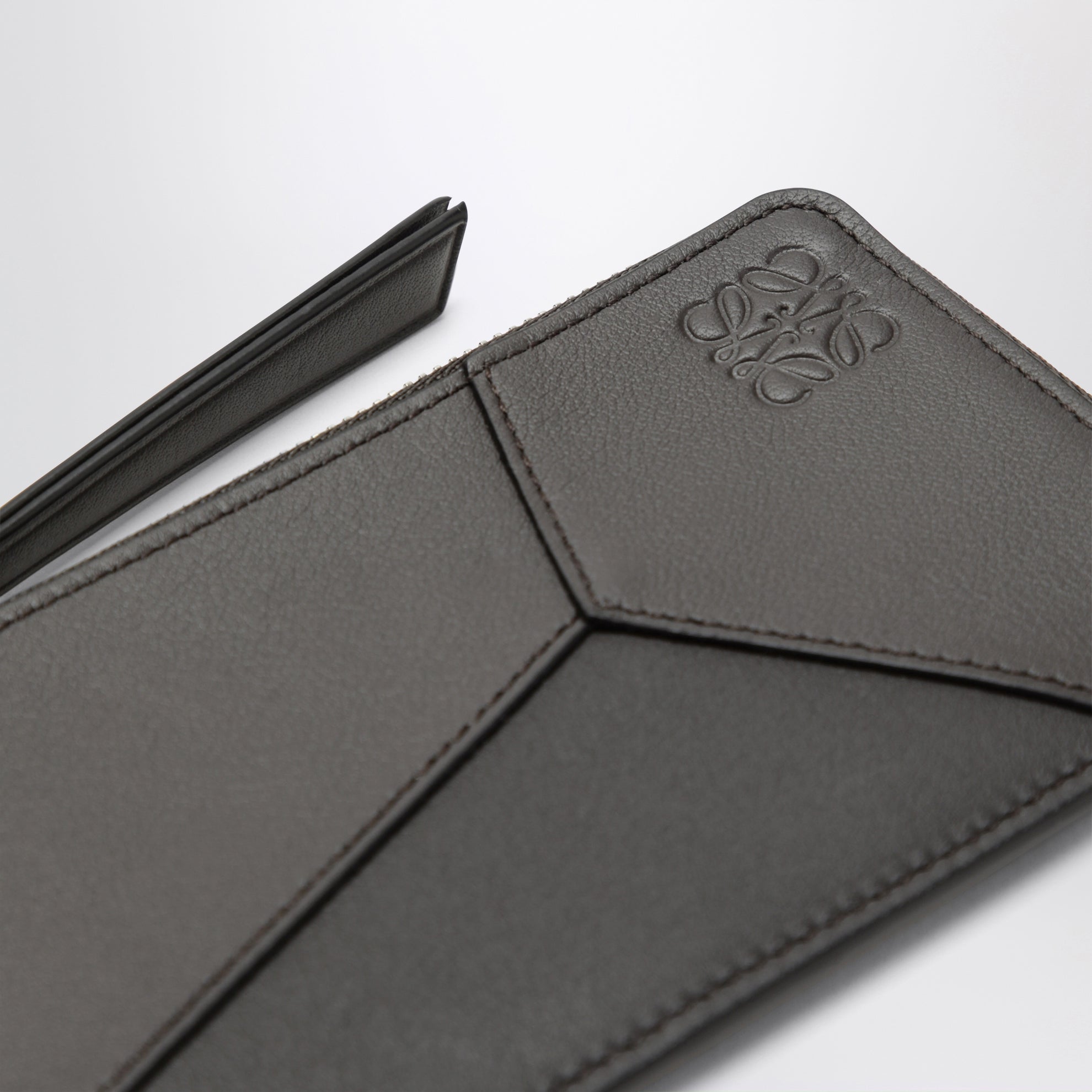Portamonete con portacarte Puzzle grigio scuro in pelle