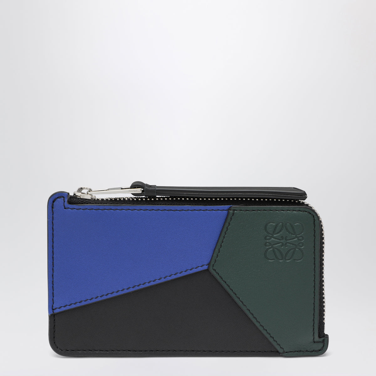 Puzzle black and blue calfskin cardholder and coin purse