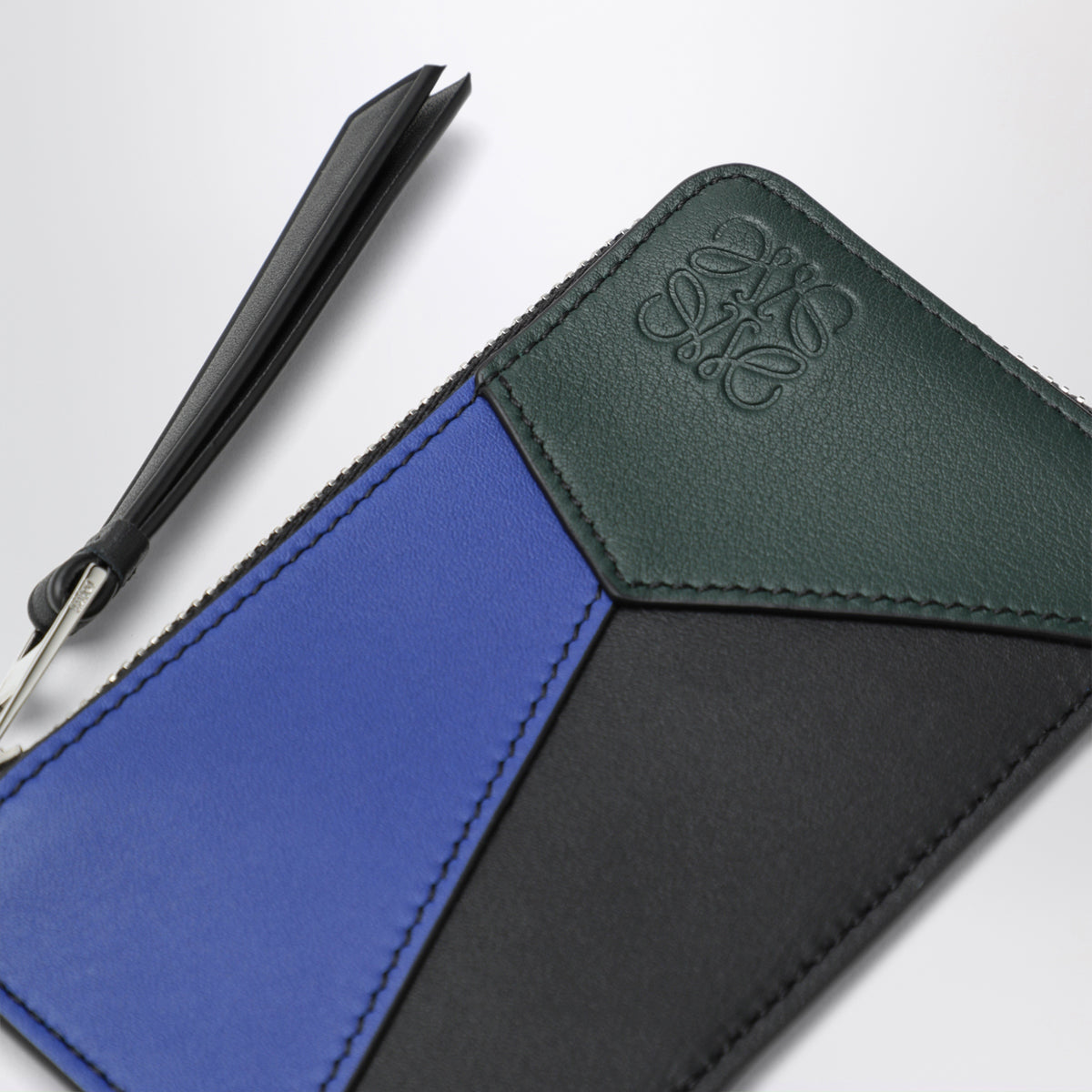 Puzzle black and blue calfskin cardholder and coin purse