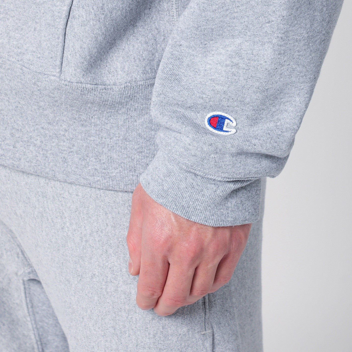 Felpa con cappuccio grigia chiara in cotone