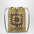 Pearl grey/mustard raffia and leather drawstring pouch