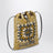 Pearl grey/mustard raffia and leather drawstring pouch