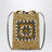 Pearl grey/mustard raffia and leather drawstring pouch