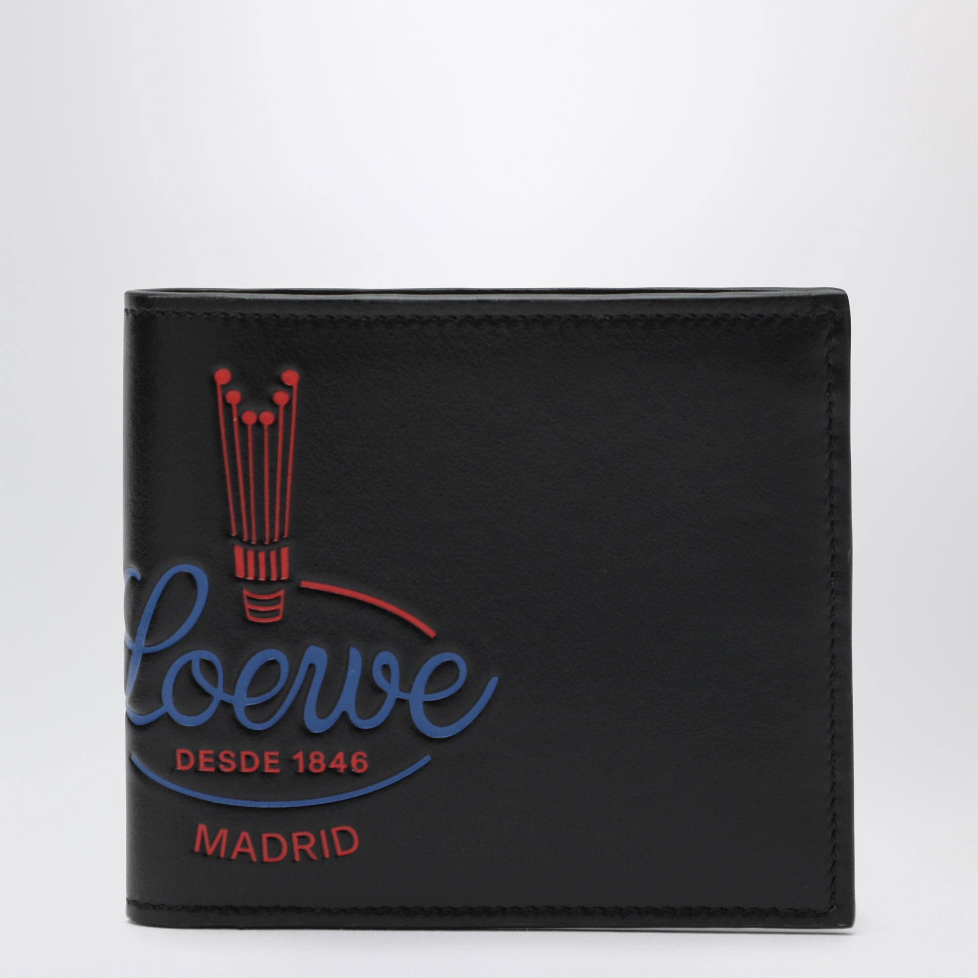 Black Leather Bi-Fold Wallet with Logo