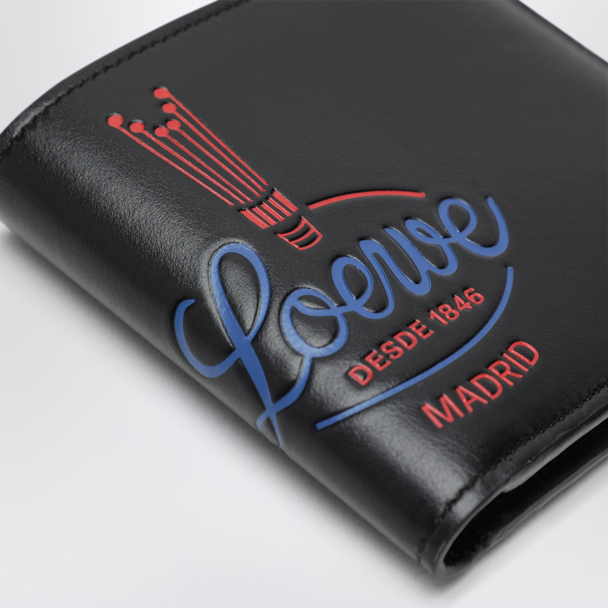 Black Leather Bi-Fold Wallet with Logo