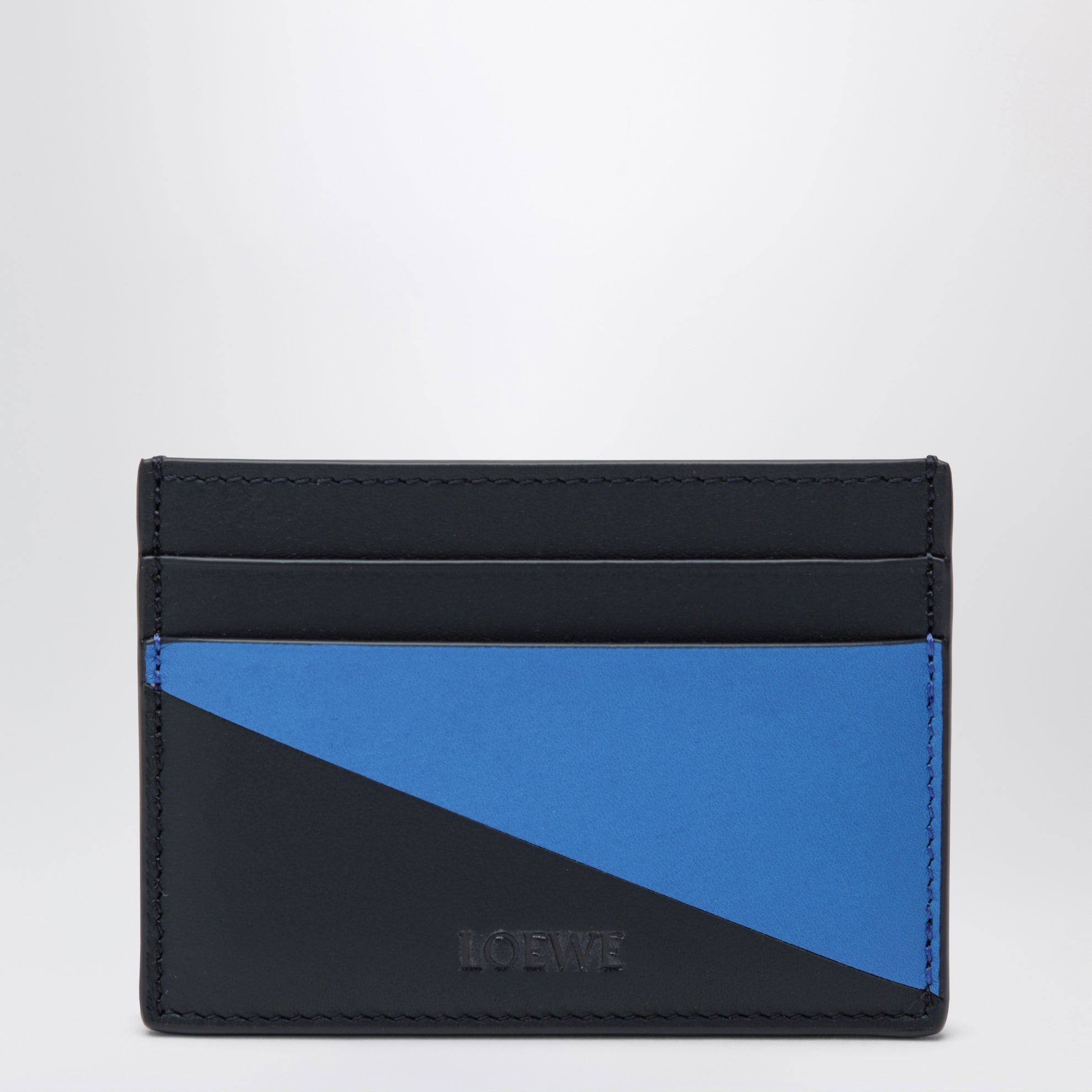 Navy Blue/Sky Blue Flag Card Holder in Leather