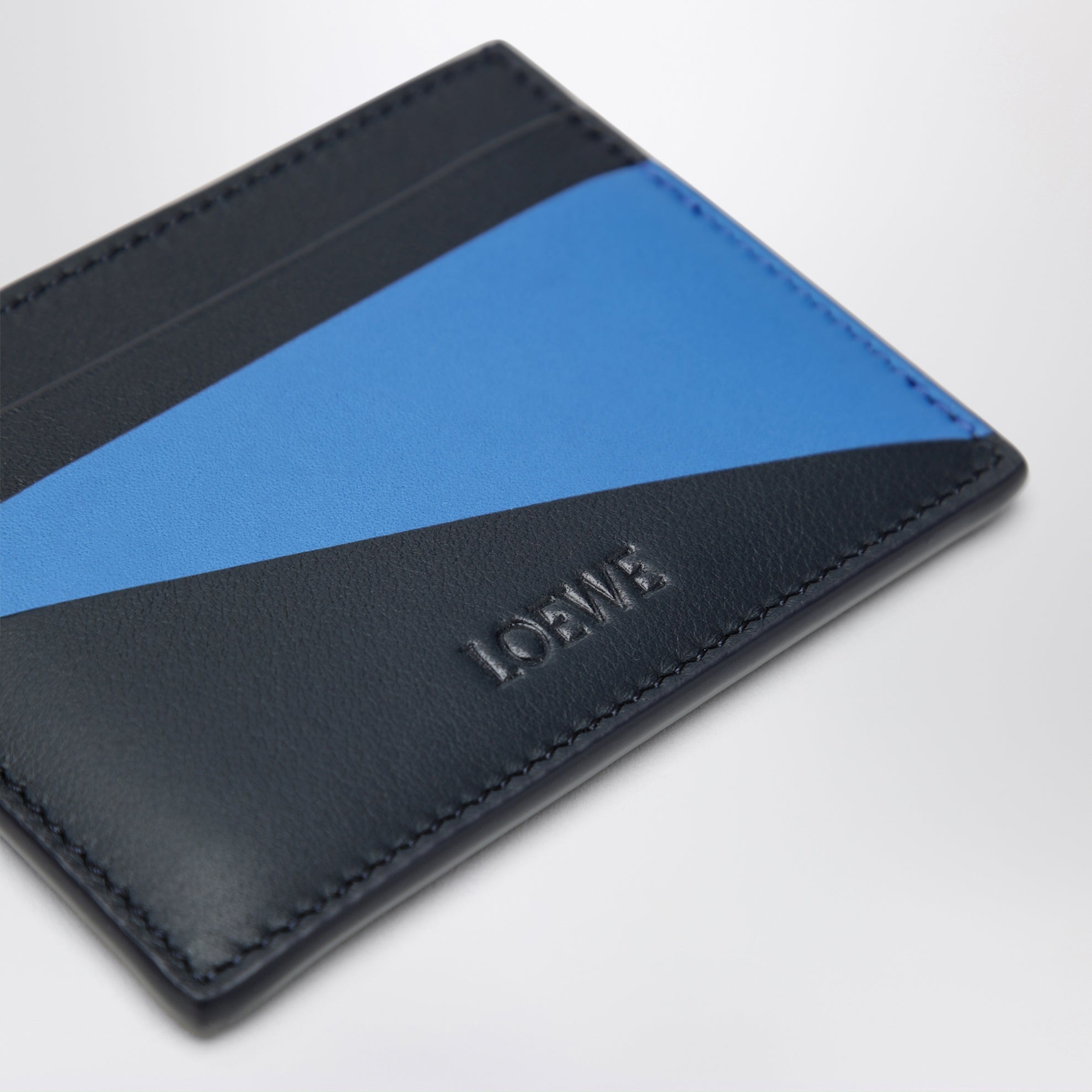 Navy Blue/Sky Blue Flag Card Holder in Leather