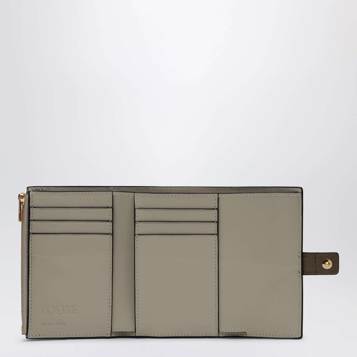 Small vertical taupe calfskin wallet