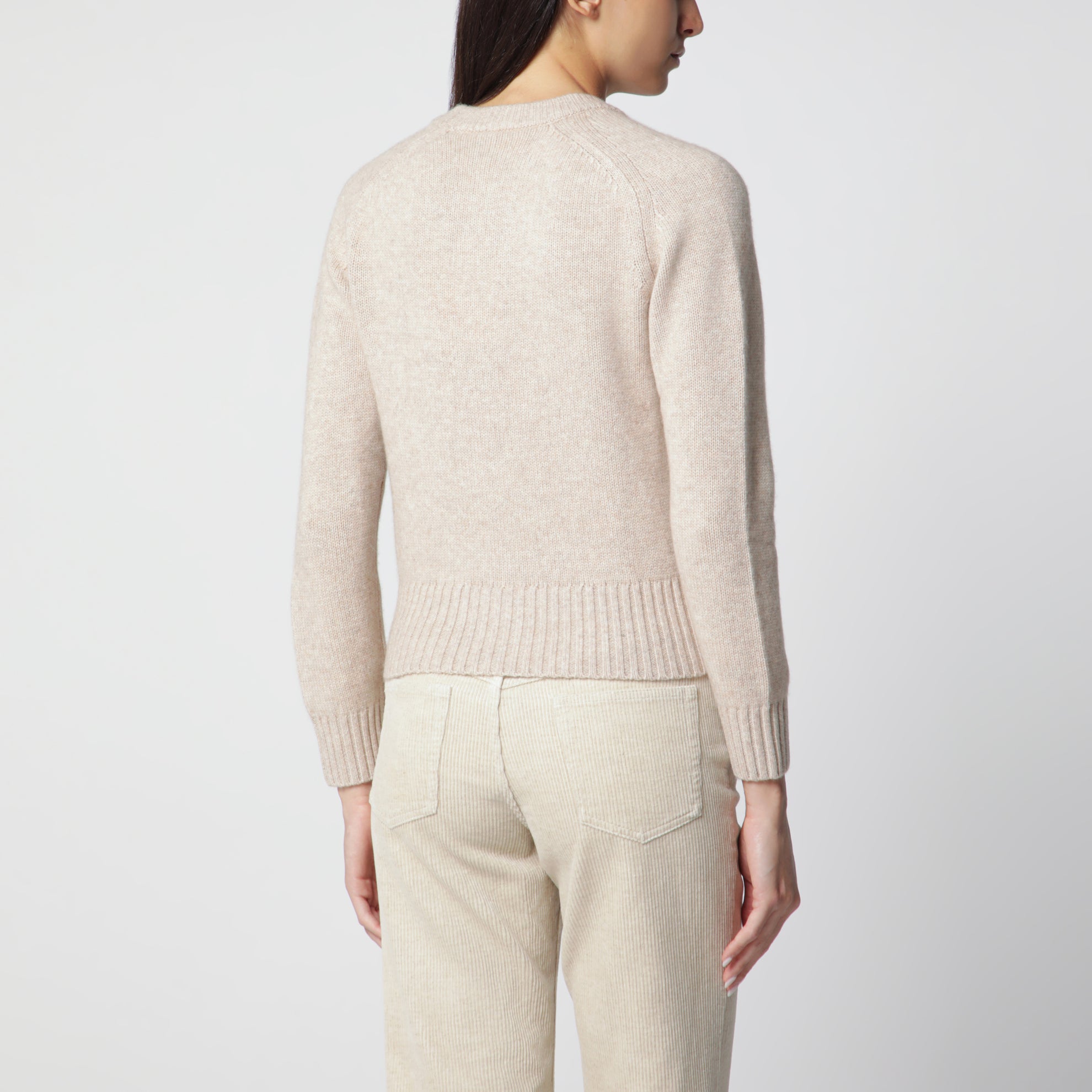 Beige wool zip-up cardigan