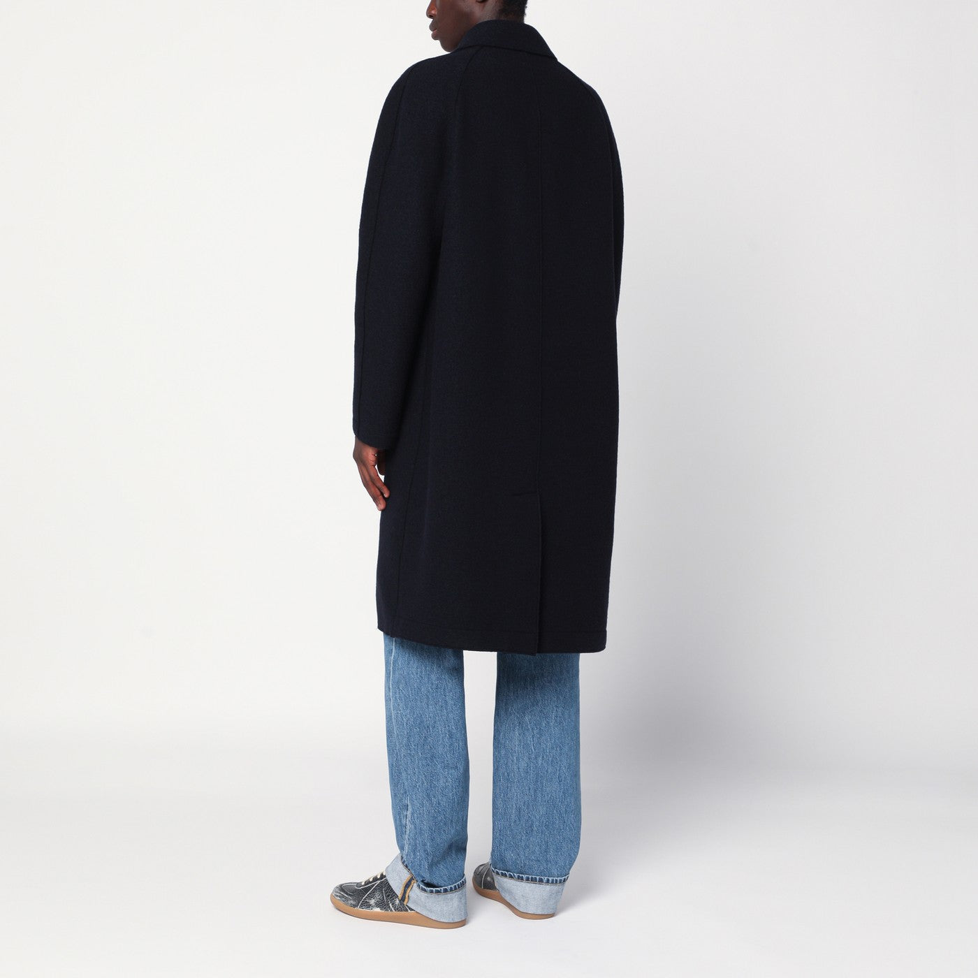 Cappotto monopetto blu navy in lana