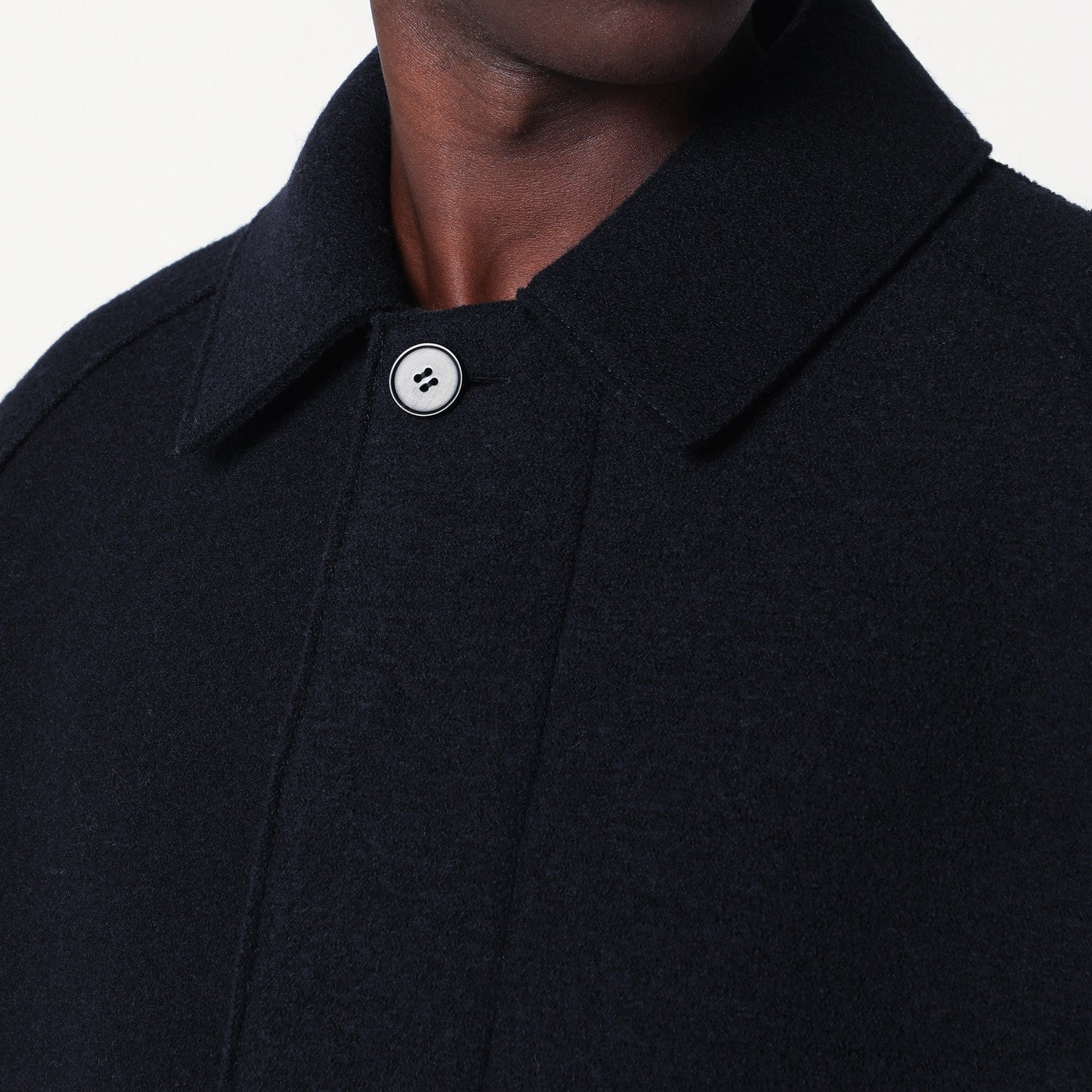 Cappotto monopetto blu navy in lana