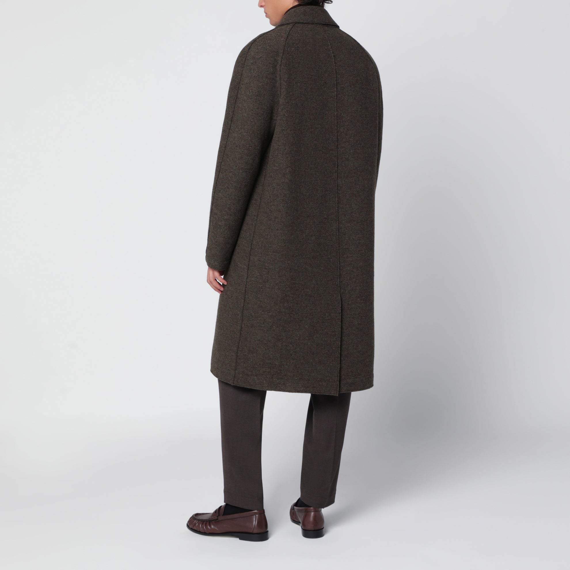 Cappotto monopetto grigio verde in lana