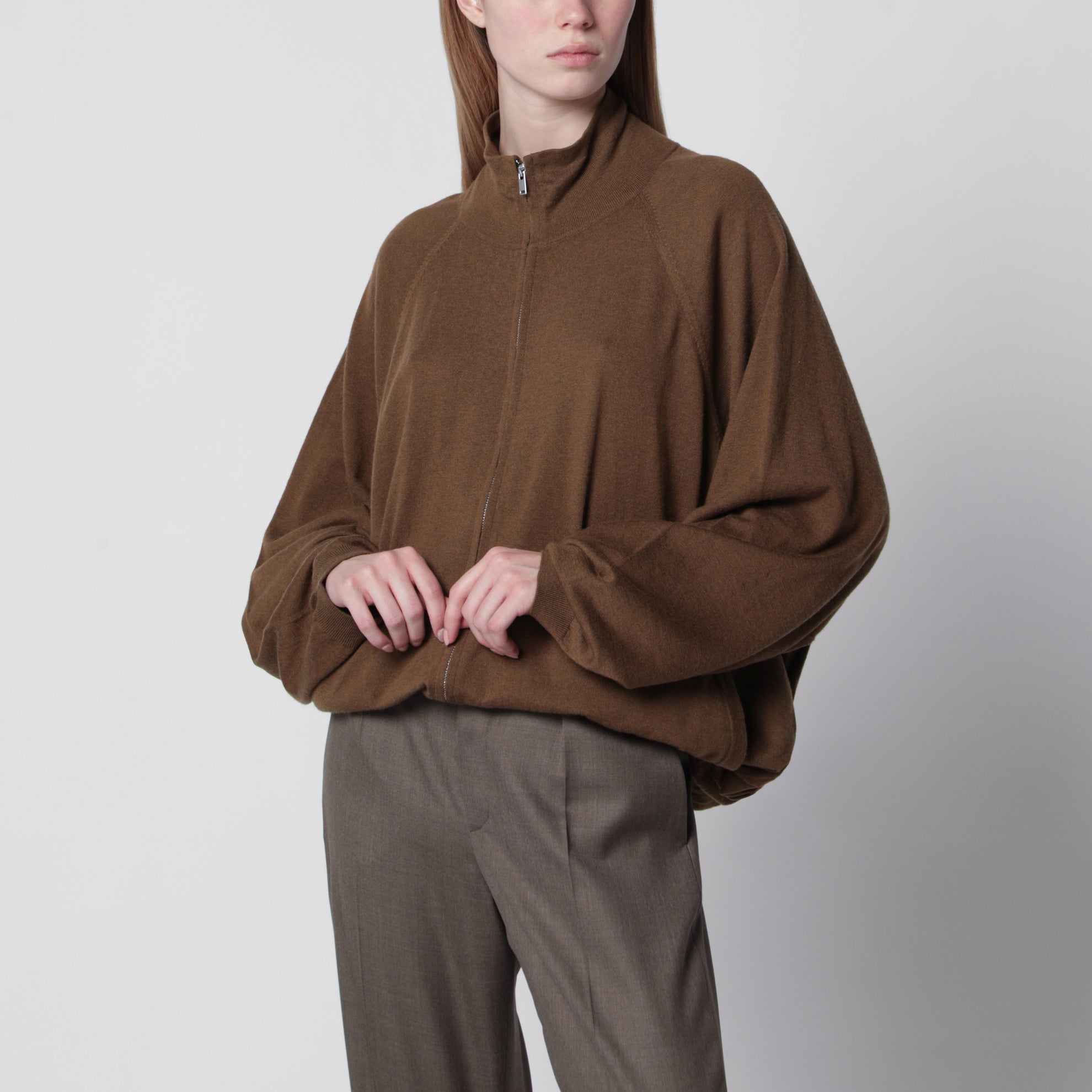 Baxe knit sports jacket in wool blend brown