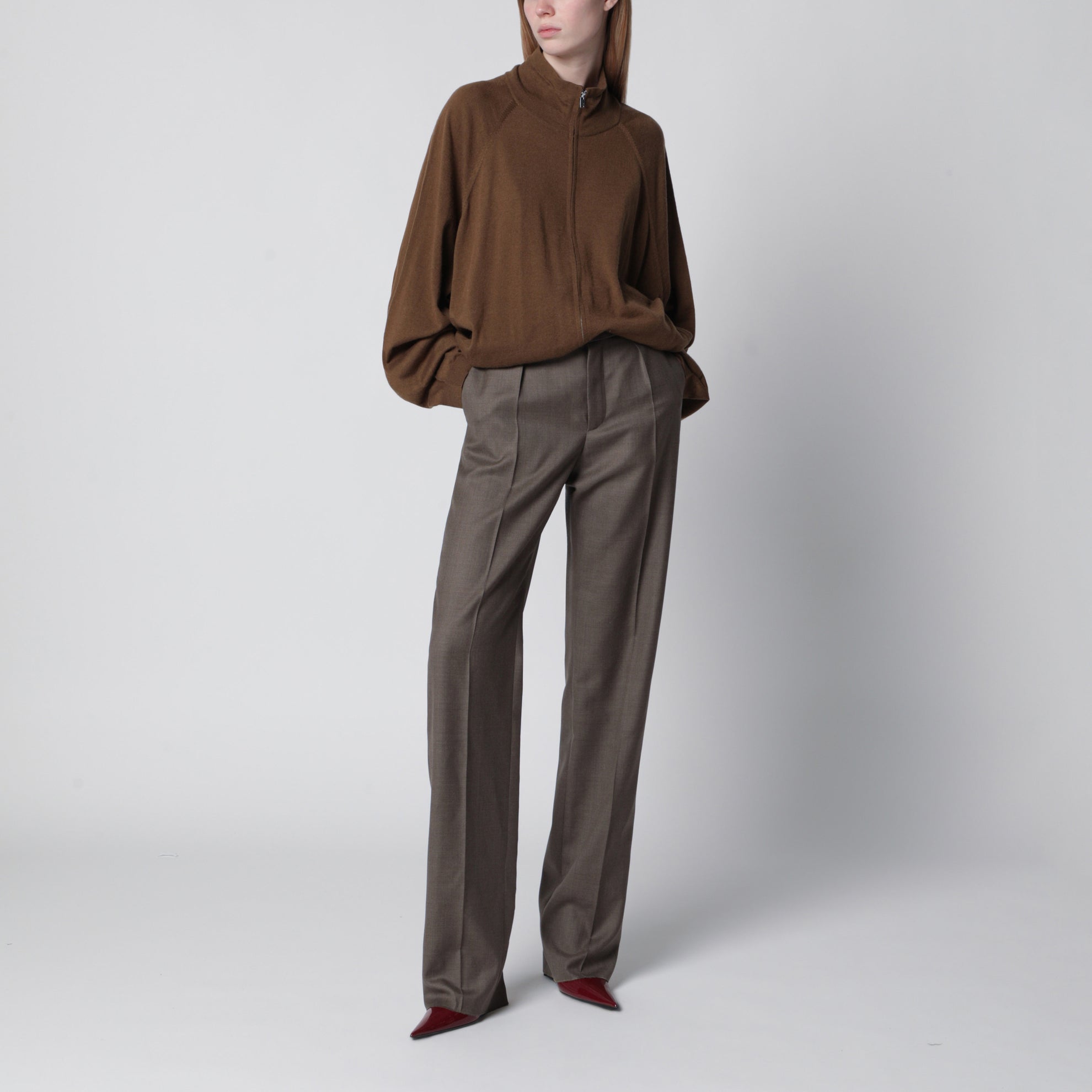 Baxe knit sports jacket in wool blend brown